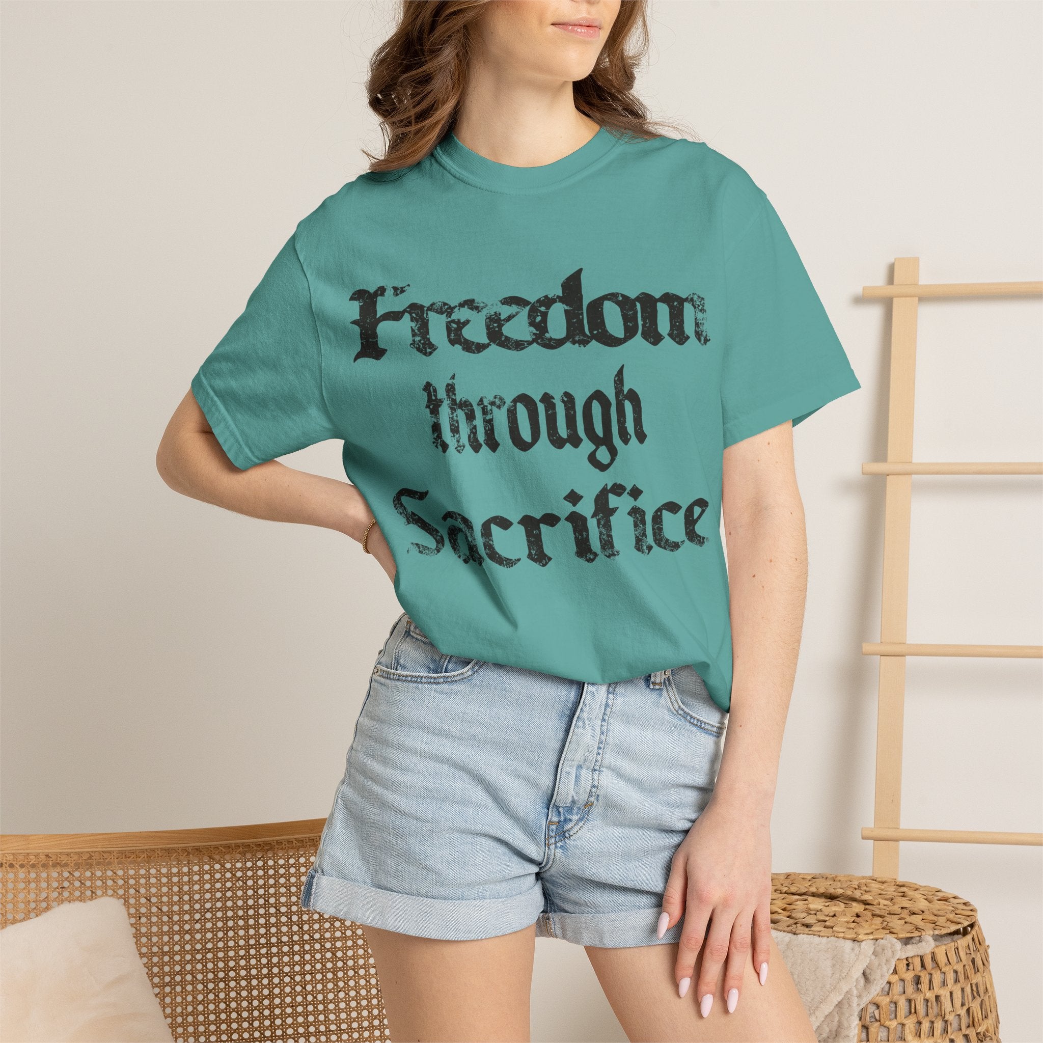 Freedom Through Sacrifice T-Shirt — Vintage Gothic Military Patriotic Tee