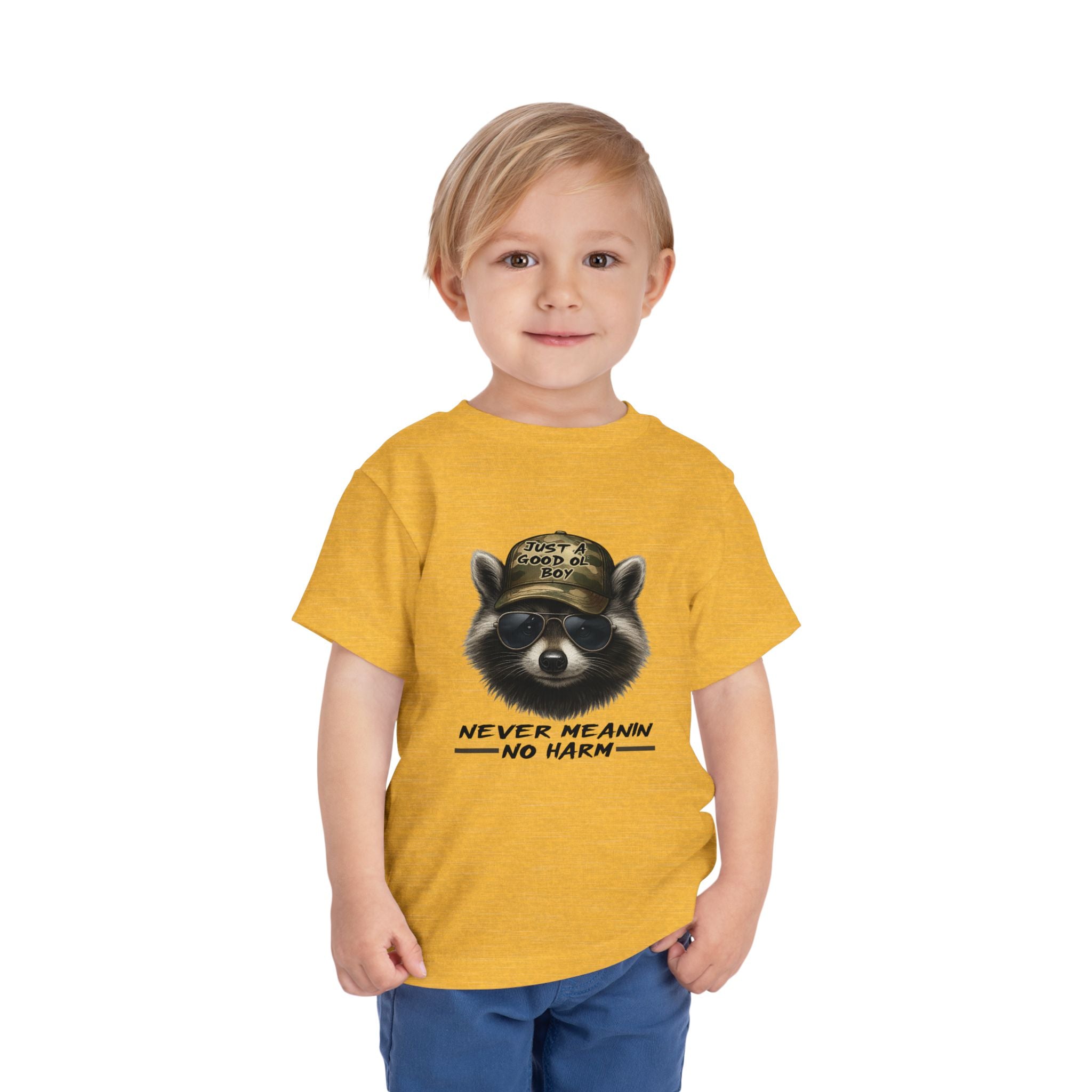 Toddler Tee - Raccoon with Hat "Never Meanin No Harm" Kids Graphic Shirt