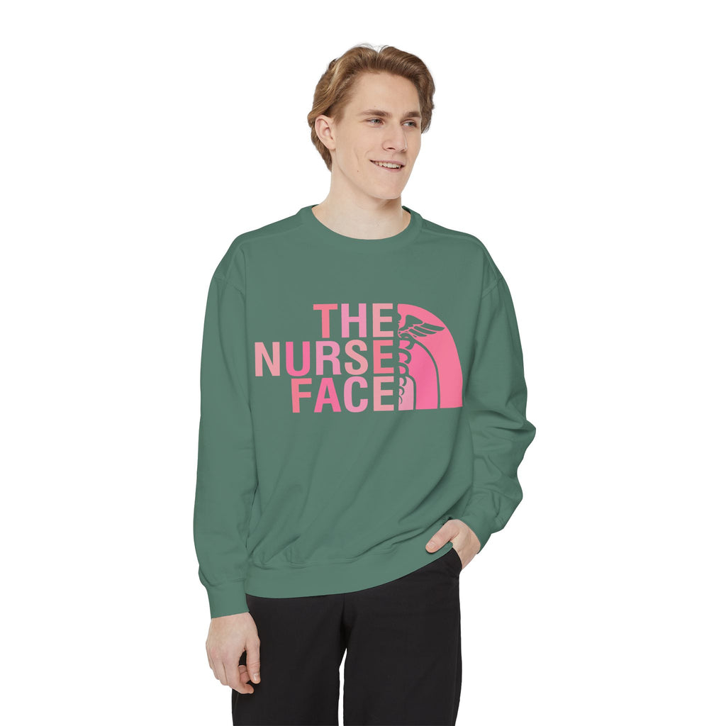Nurse Face Sweatshirt — Pink Caduceus Retro Graphic Crewneck