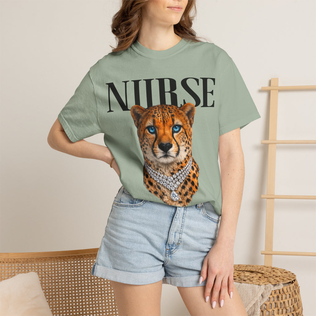 Nurse Cheetah Graphic T-Shirt — Stylish Medical Professional Tee
