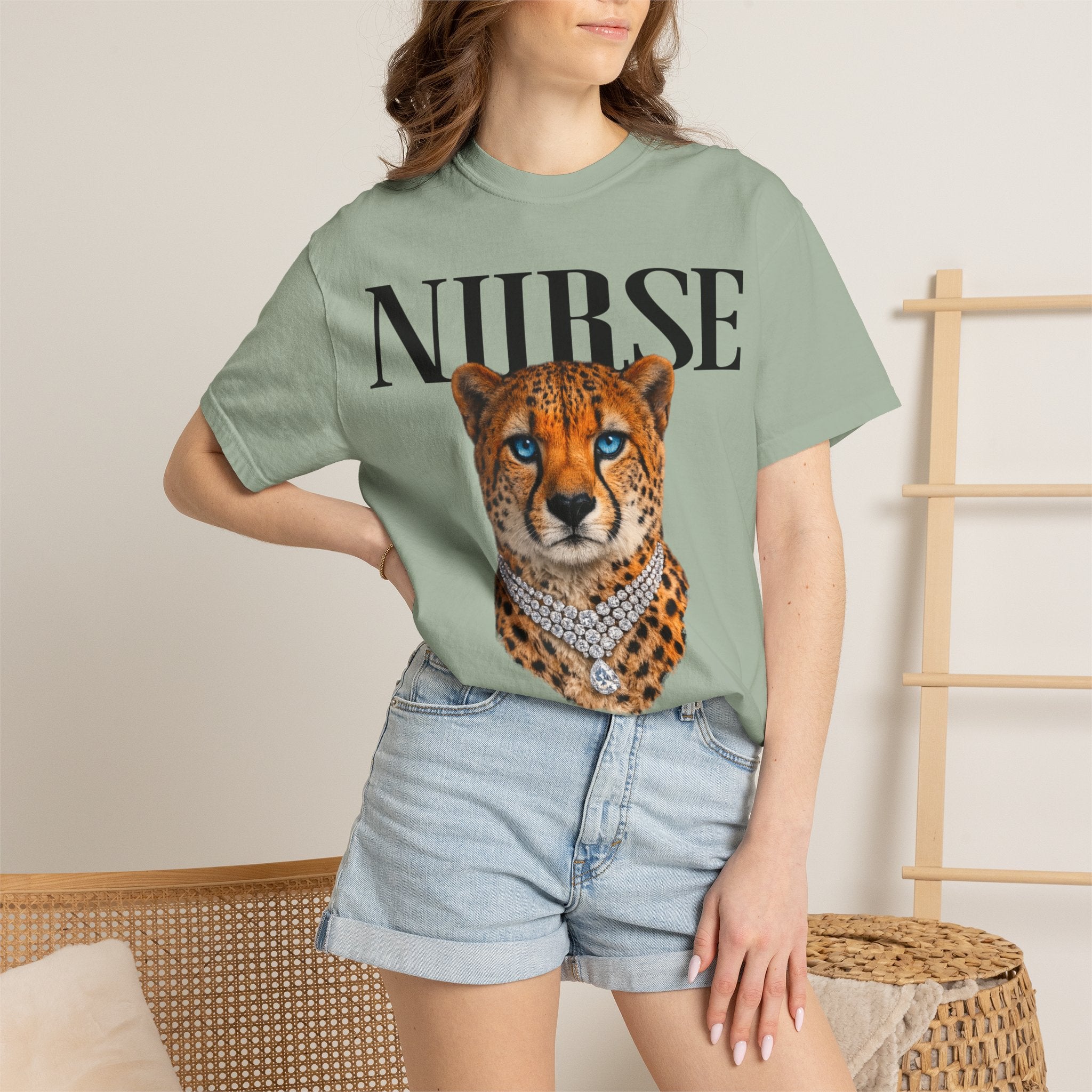 Nurse Cheetah Graphic T-Shirt — Stylish Medical Professional Tee