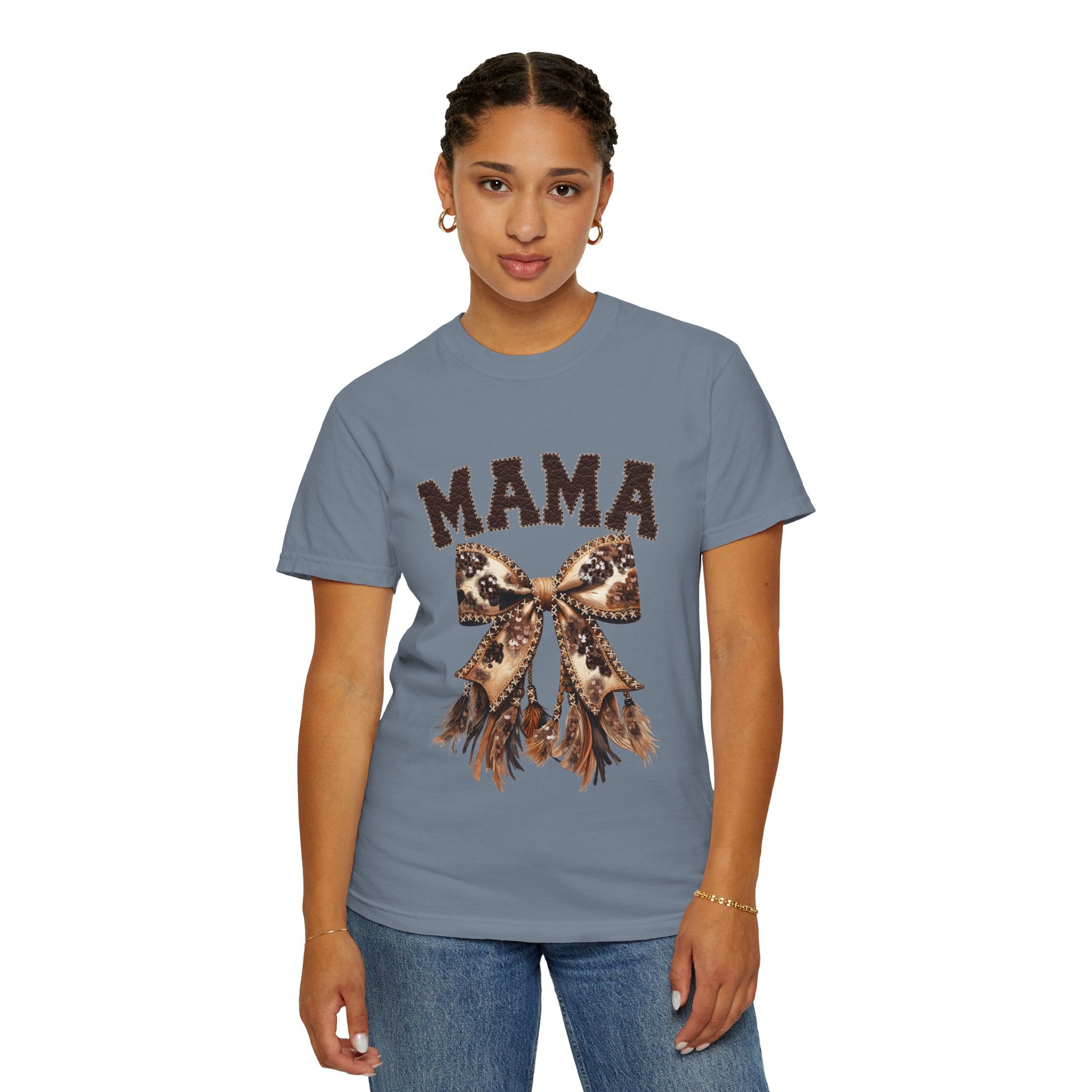 Mama Leopard Bow T‑Shirt – Floral Fringe Mom Tee