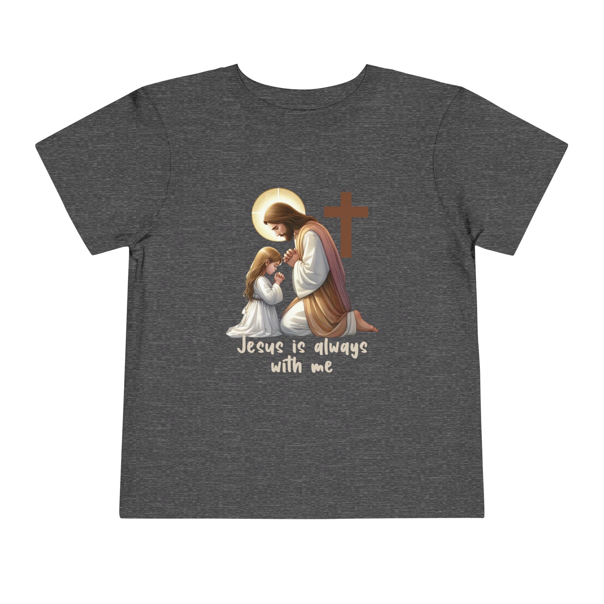 Toddler Tee — "Jesus is Always With Me" Kids Christian Shirt (Praying Jesus & Cross)