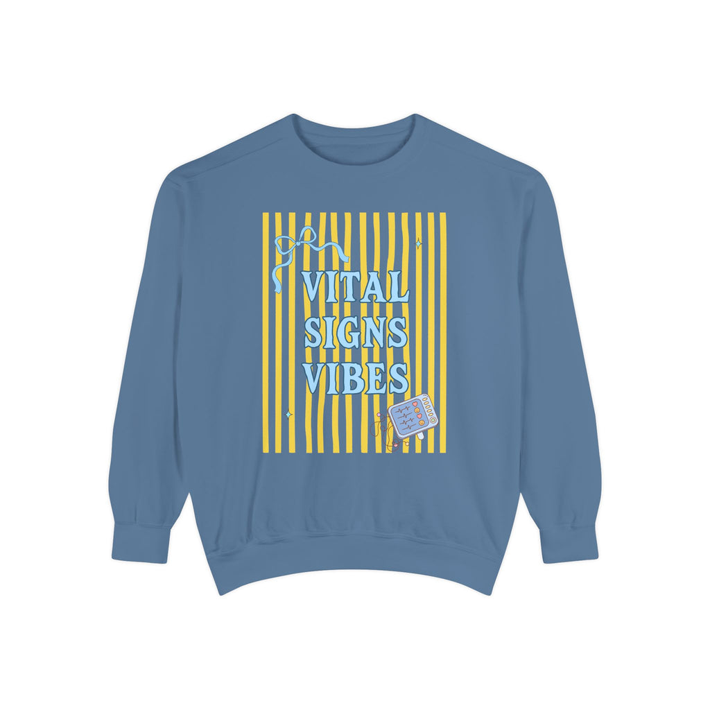 Vital Signs Vibes Sweatshirt — Retro Stripe Graphic Crewneck