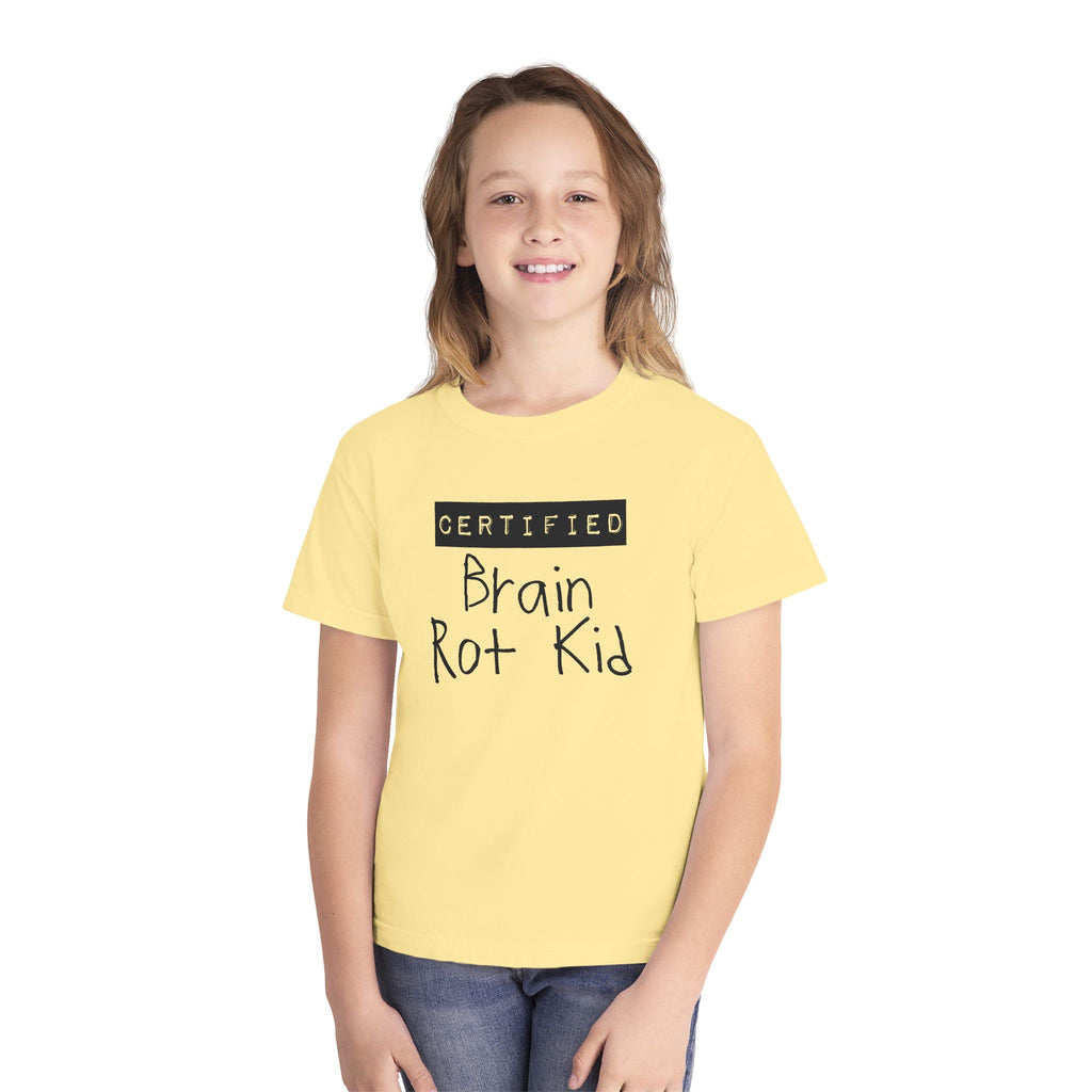 Youth T‑Shirt “Certified Brain Rot Kid” Graphic Tee — Funny Retro Handwritten Kids Shirt
