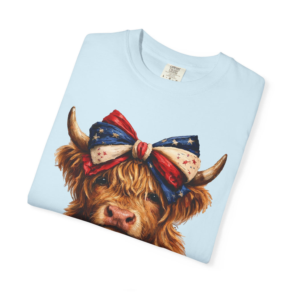 Highland Cow Tee — Patriotic Bandana Cow Graphic T-Shirt