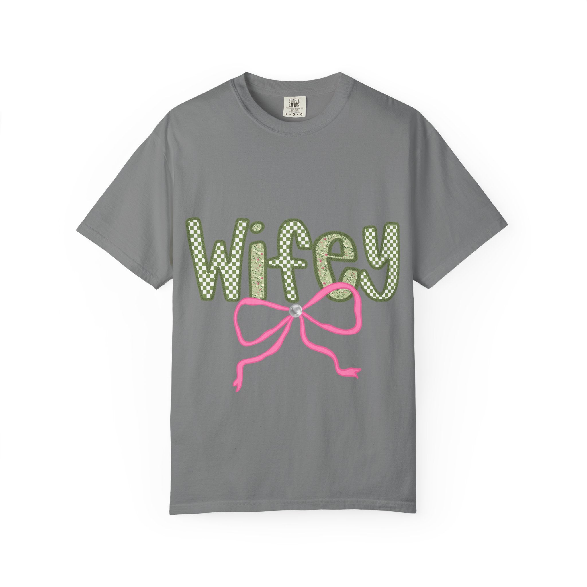 Wifey Graphic T-Shirt — Cute Polka Dot Text with Pink Bow