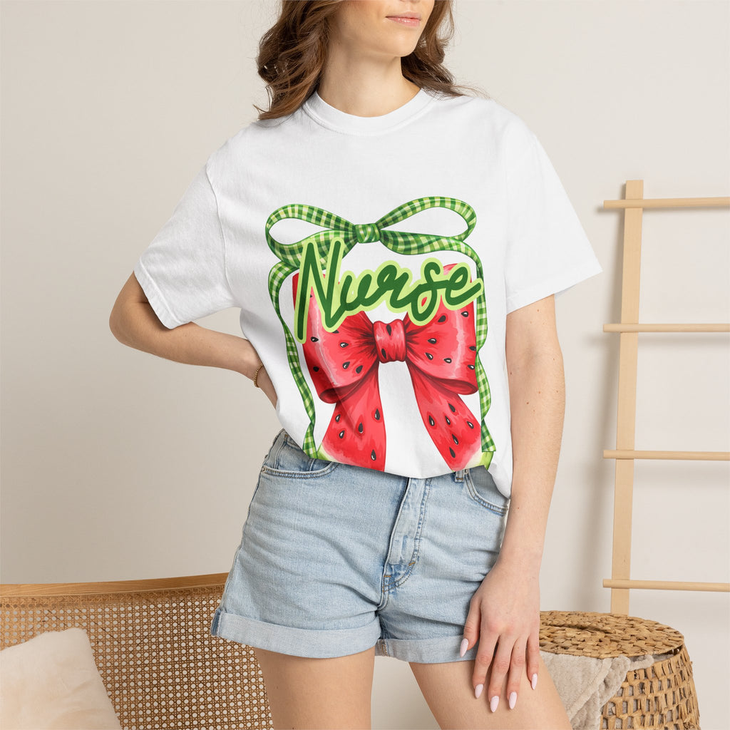 Nurse Watermelon Bow T-Shirt — Cute Summer Nurse Gift