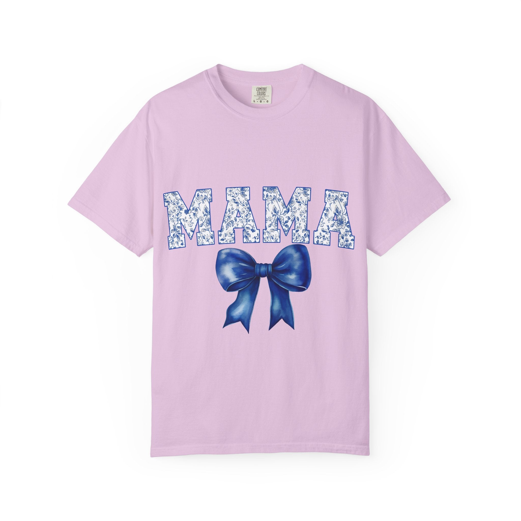 Mama Floral-Pattern T-Shirt with Blue Bow — Mother's Day Gift Tee
