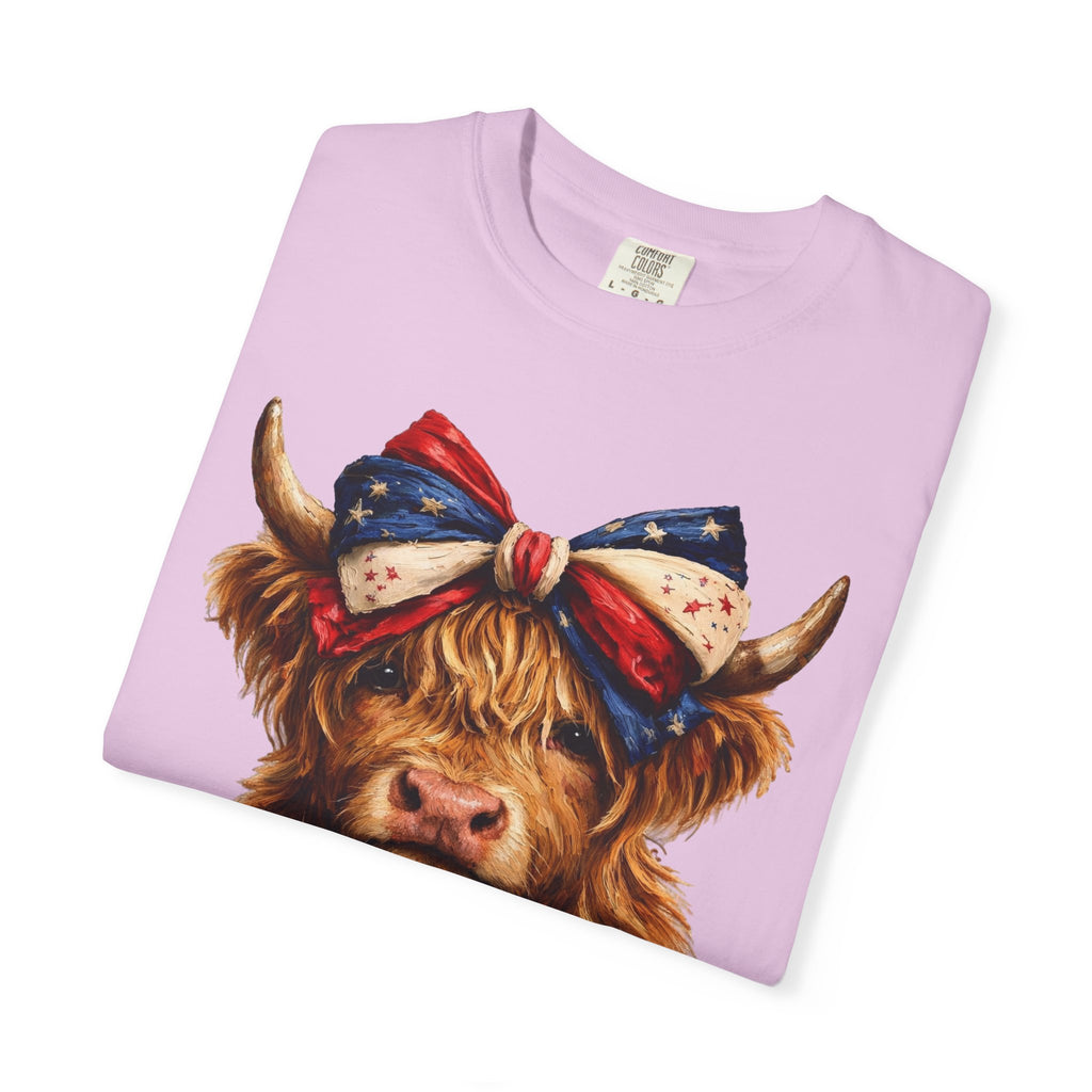 Highland Cow Tee — Patriotic Bandana Cow Graphic T-Shirt