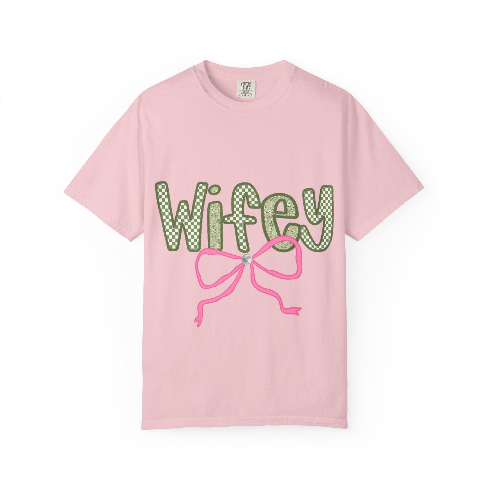 Wifey Graphic T-Shirt — Cute Polka Dot Text with Pink Bow