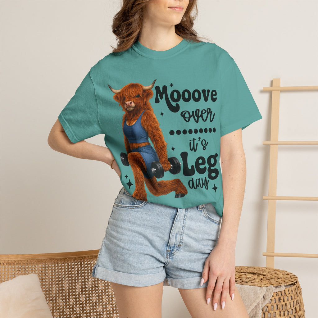 Leg Day Cow Graphic T-Shirt — "Mooove Over It's Leg Day" Funny Gym Tee