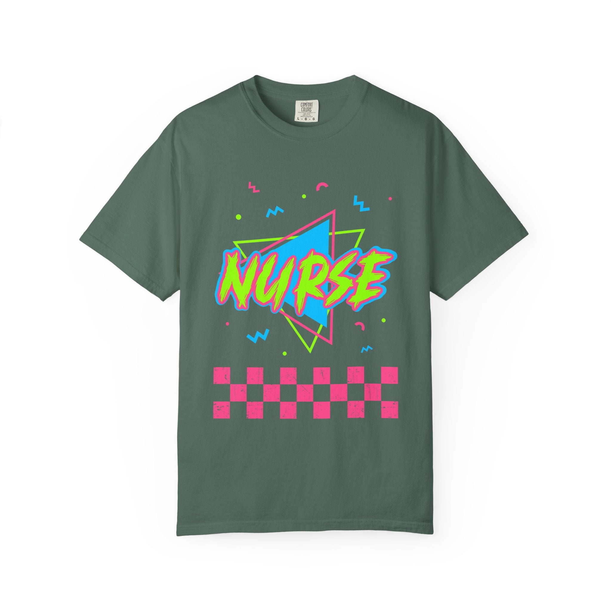 Nurse Retro 90s Graphic T-Shirt — Neon Checkerboard Medical Tee