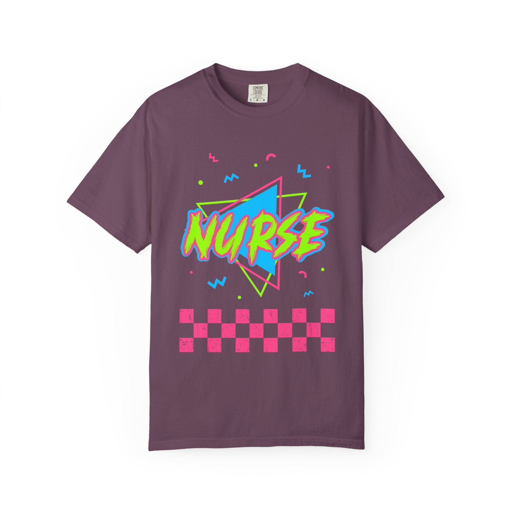 Nurse Retro 90s Graphic T-Shirt — Neon Checkerboard Medical Tee