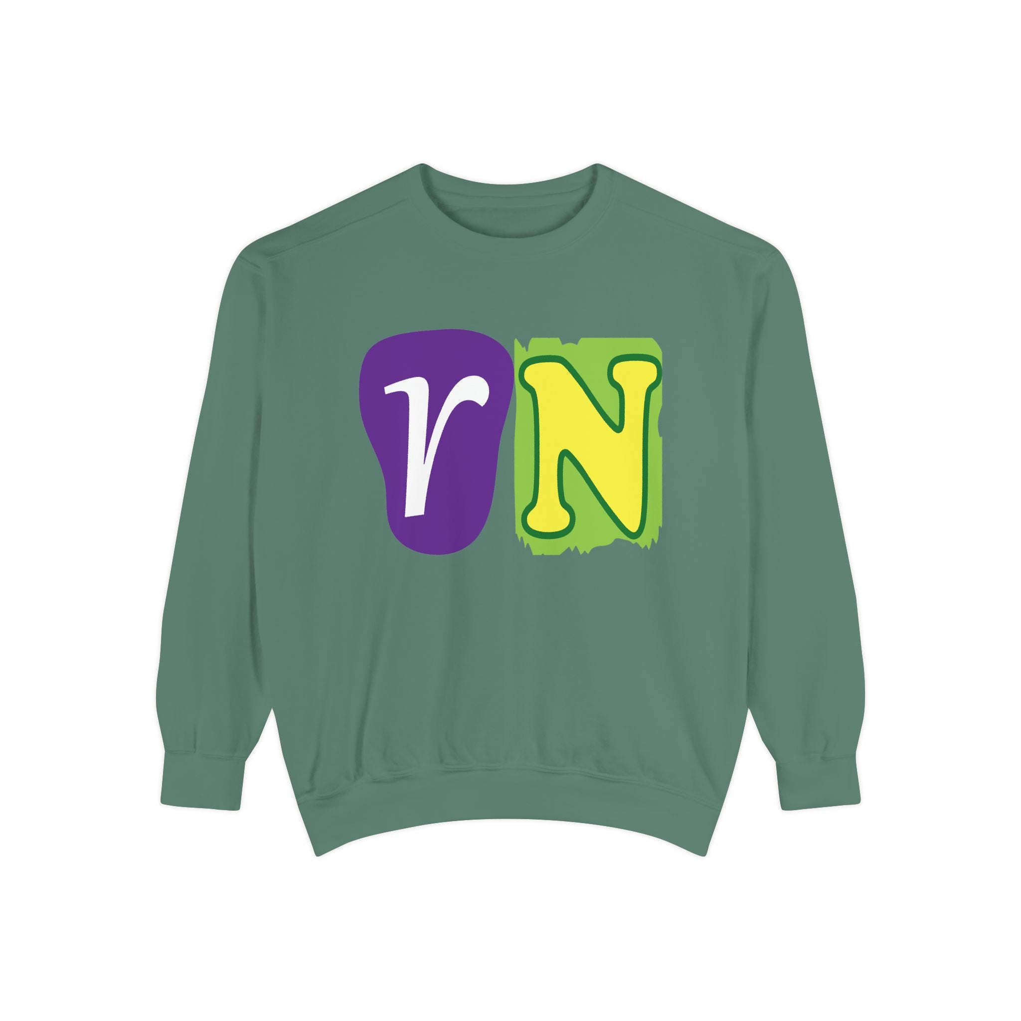 Sweatshirt — Retro Purple & Green 'VN' Graphic Crewneck