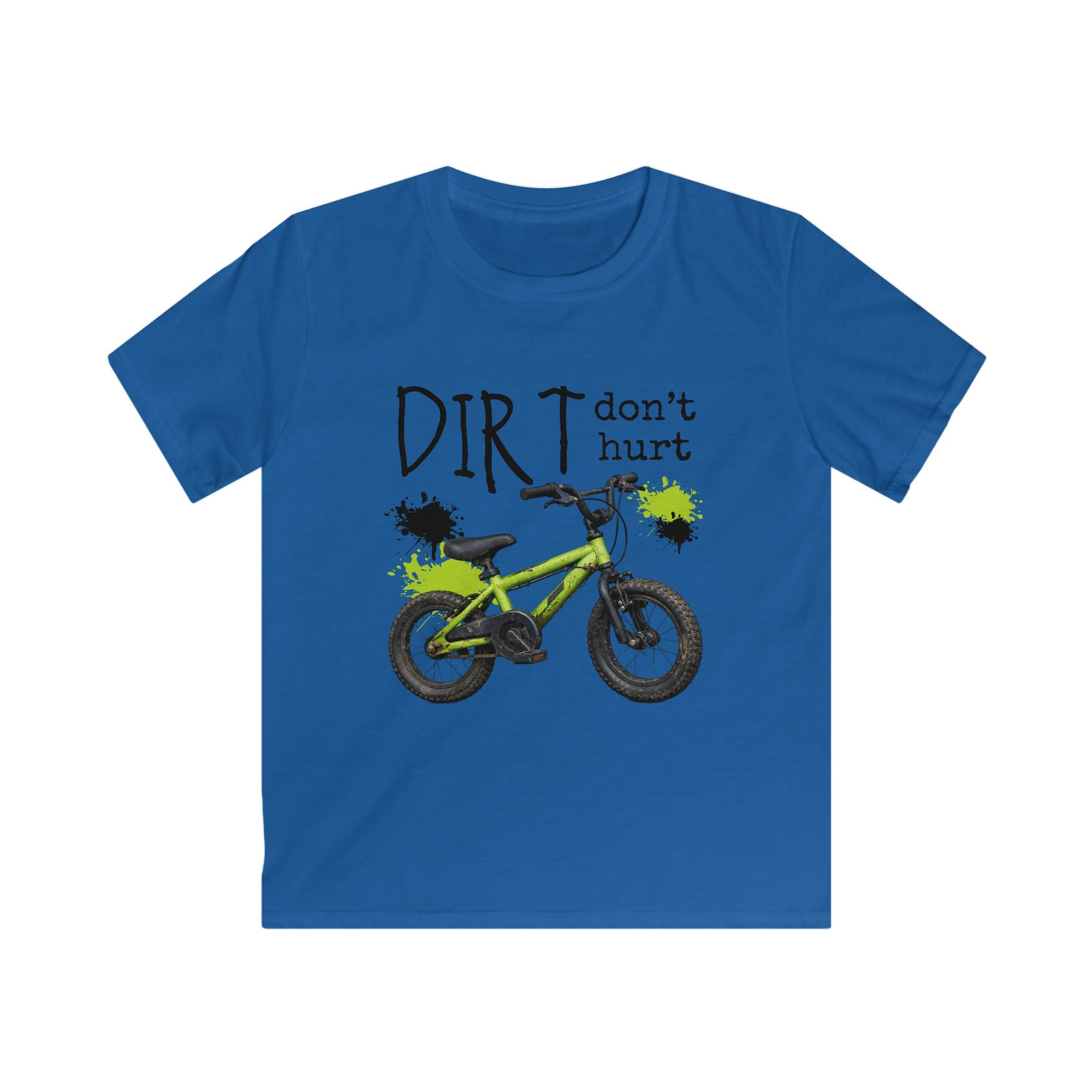 Kids Bike Tee - "Dirt Don't Hurt" Green BMX Shirt for Boys & Girls
