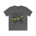 Kids Bike Tee - "Dirt Don't Hurt" Green BMX Shirt for Boys & Girls