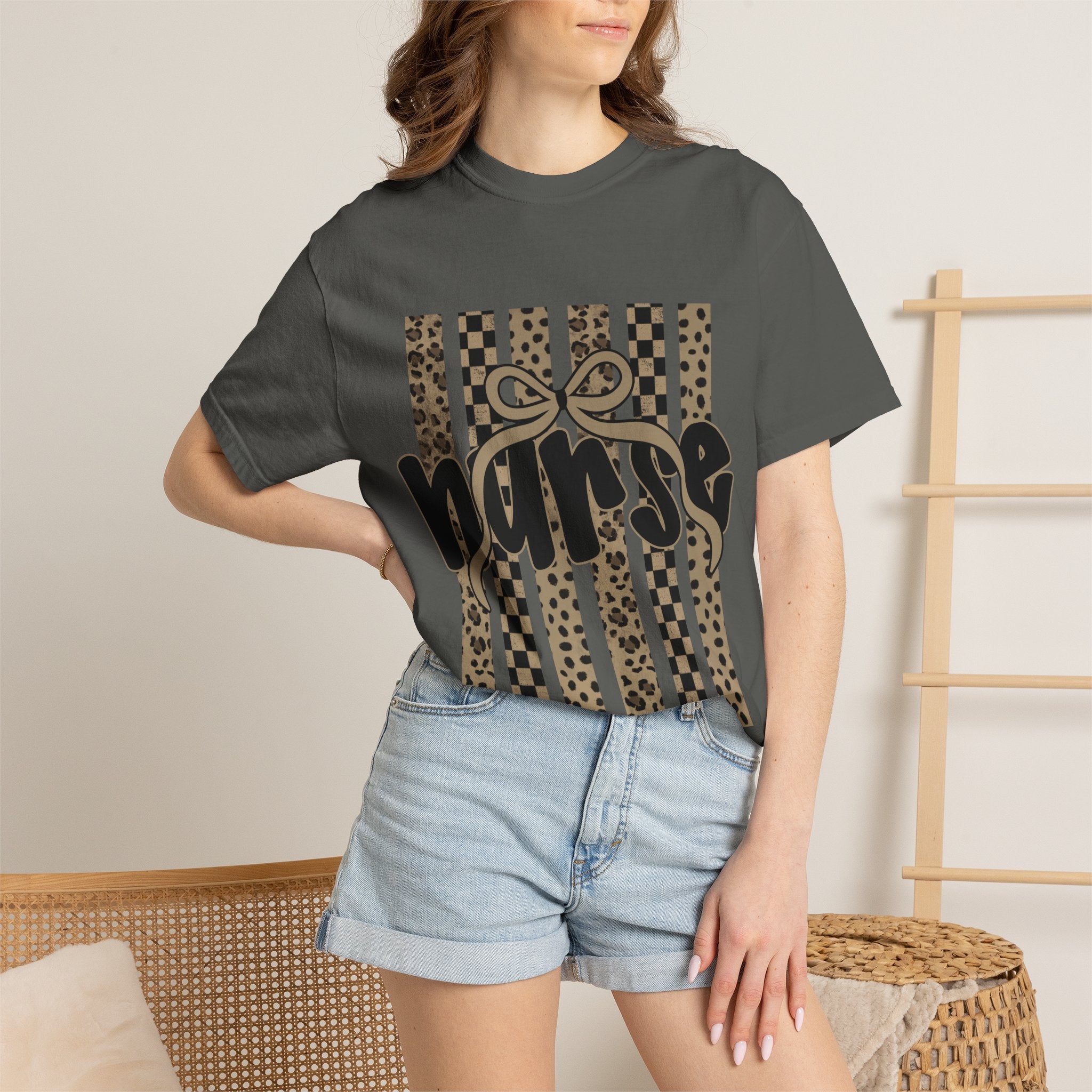 Nurse Leopard Stripes Graphic T-Shirt