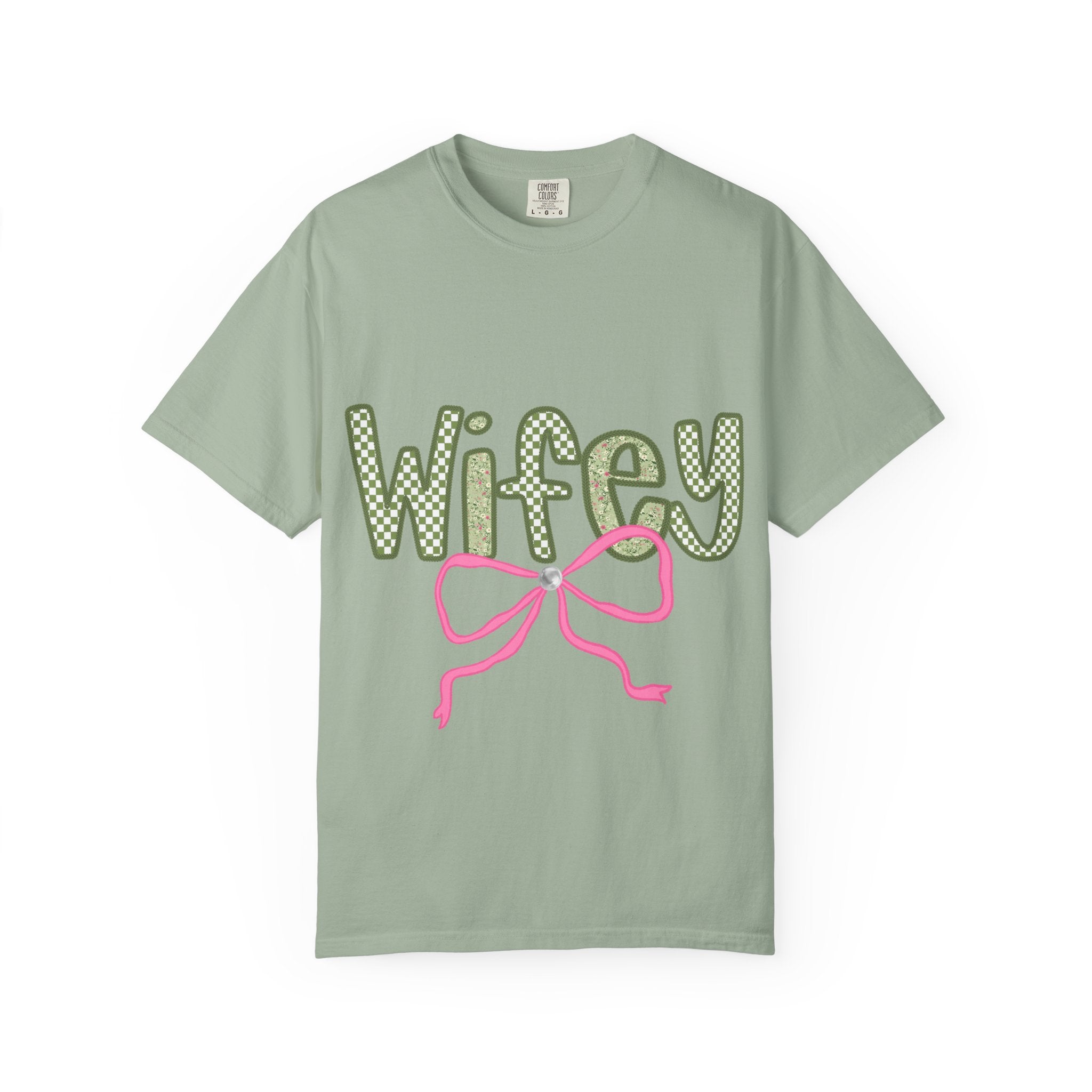 Wifey Graphic T-Shirt — Cute Polka Dot Text with Pink Bow