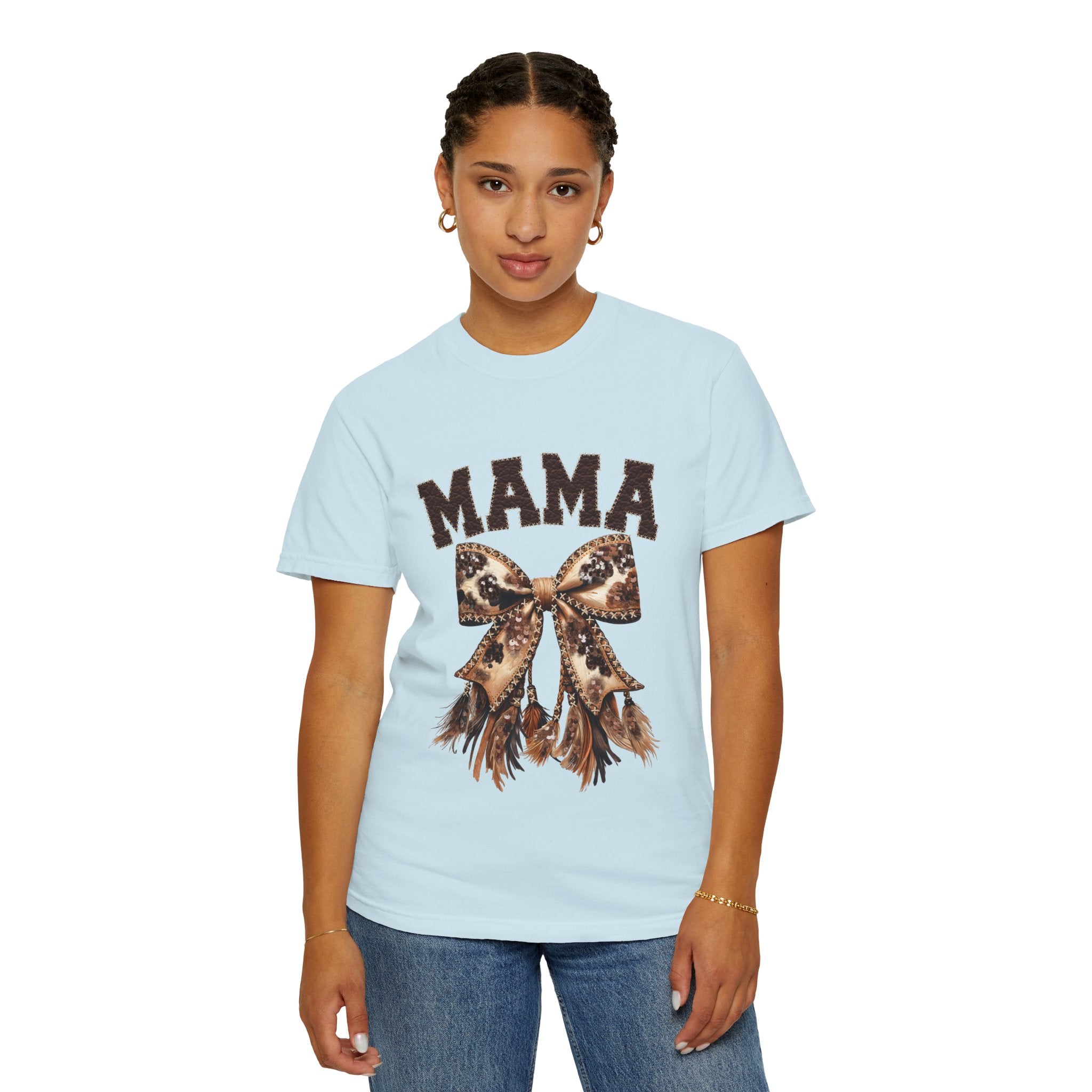 Mama Leopard Bow T‑Shirt – Floral Fringe Mom Tee
