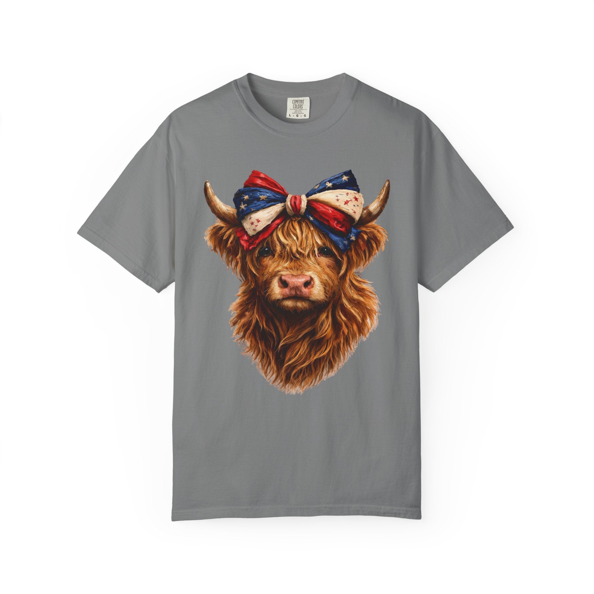 Highland Cow Tee — Patriotic Bandana Cow Graphic T-Shirt