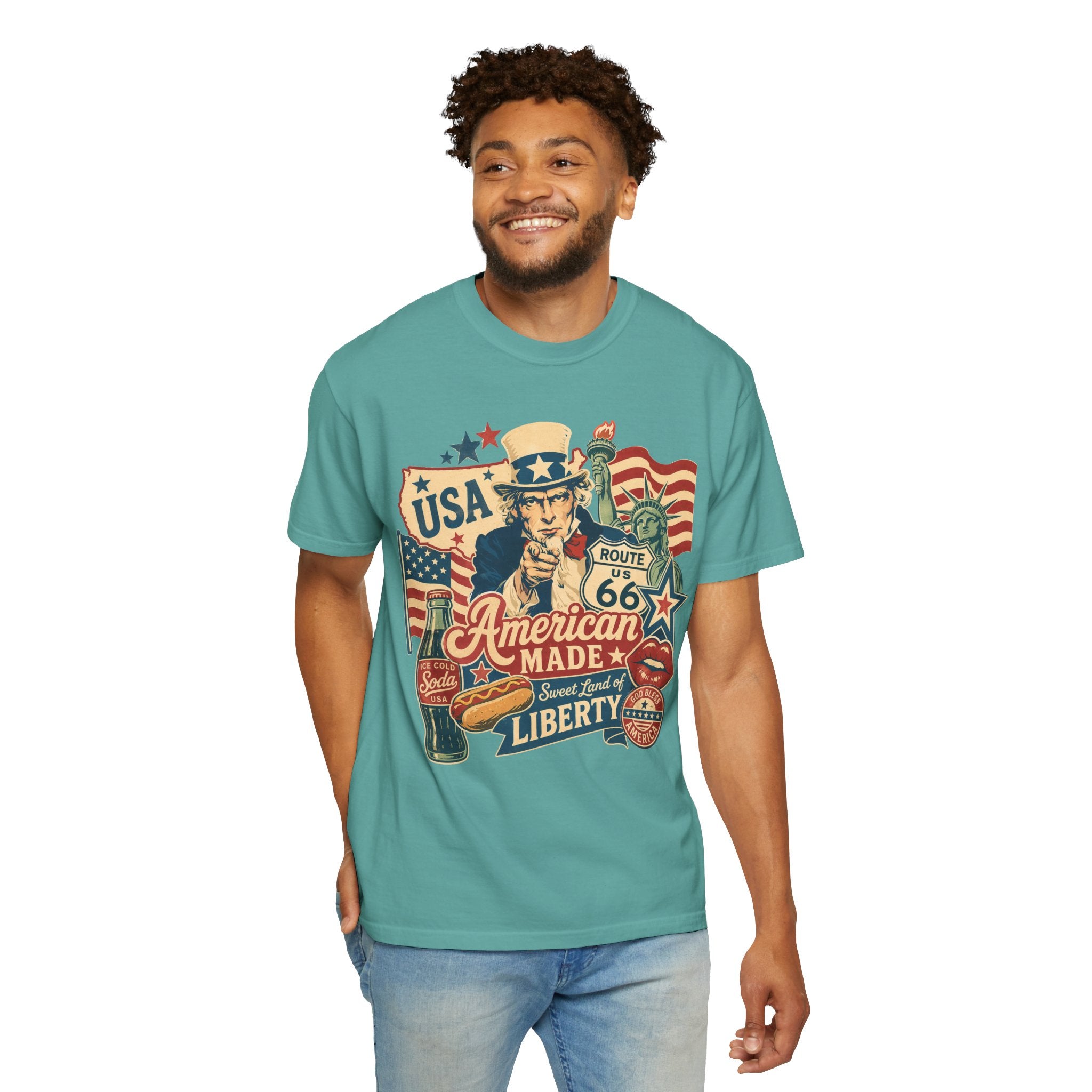 American Made Liberty T-Shirt — Vintage Uncle Sam Route 66 USA Graphic