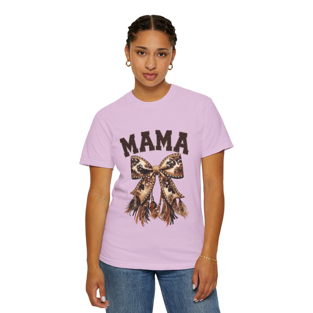 Mama Leopard Bow T‑Shirt – Floral Fringe Mom Tee