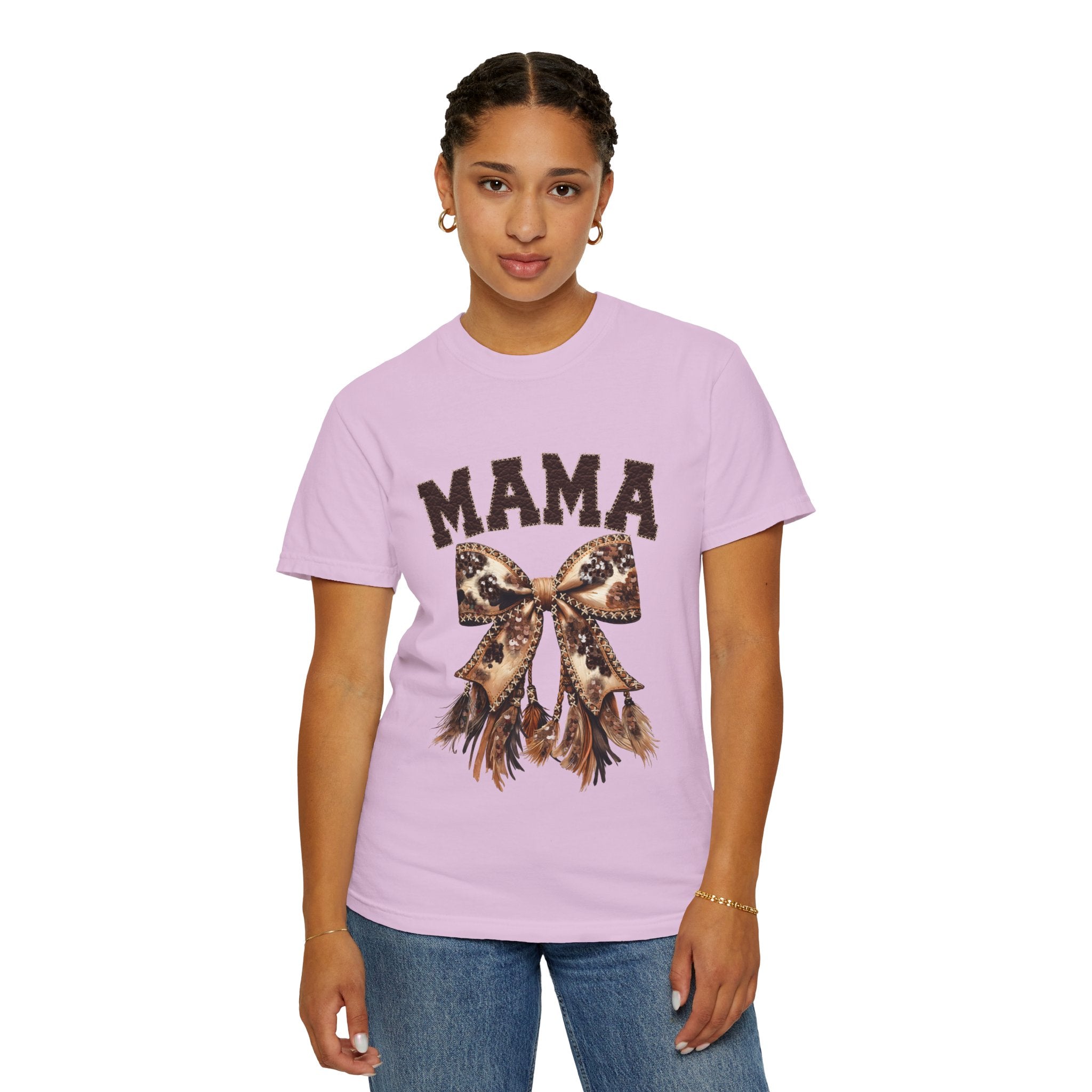 Mama Leopard Bow T‑Shirt – Floral Fringe Mom Tee