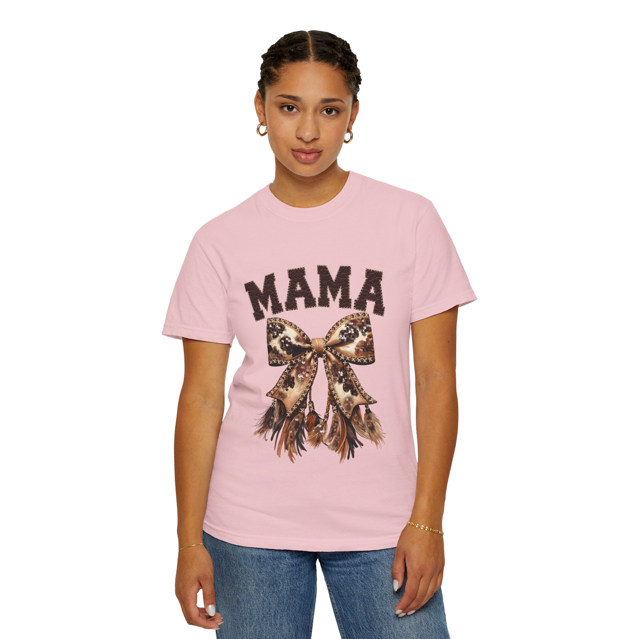 Mama Leopard Bow T‑Shirt – Floral Fringe Mom Tee