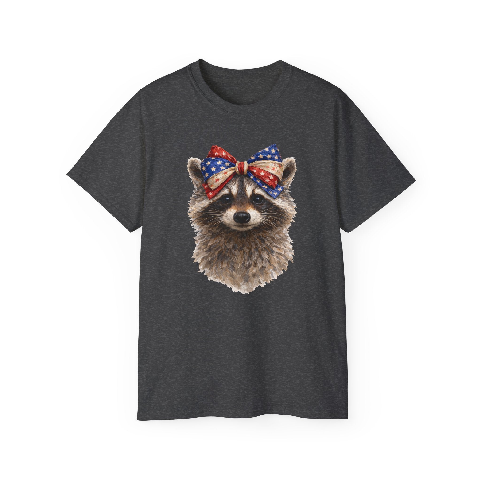 Raccoon with American Flag Bow Tee
