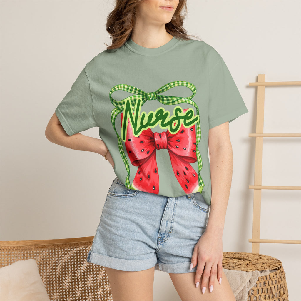 Nurse Watermelon Bow T-Shirt — Cute Summer Nurse Gift