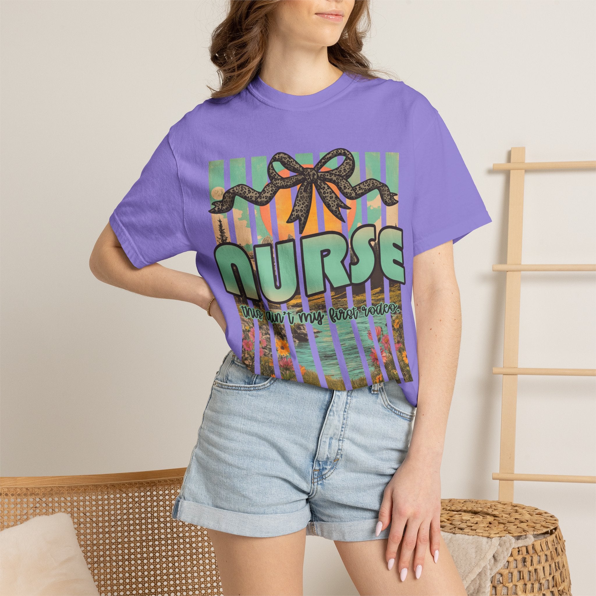 Nurse Floral Ribbon Graphic T-Shirt