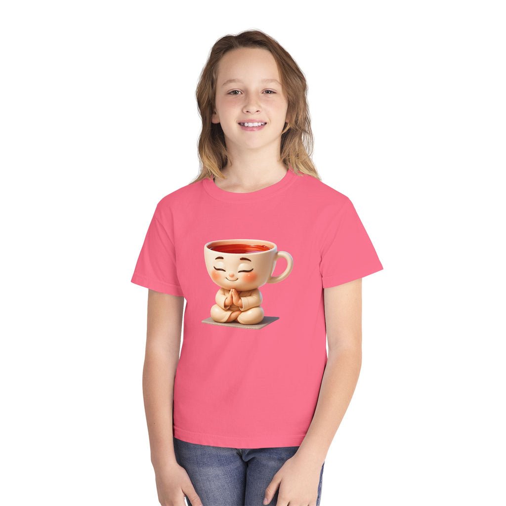 Youth Tee — Cute Meditating Teacup Cartoon Shirt for Kids