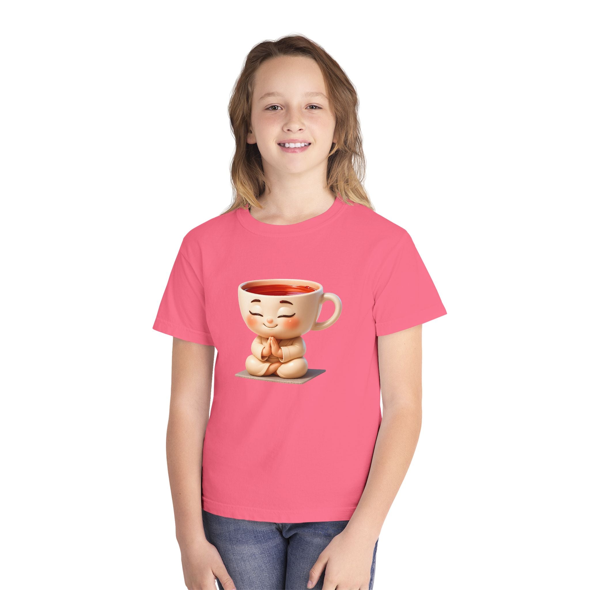 Youth Tee — Cute Meditating Teacup Cartoon Shirt for Kids
