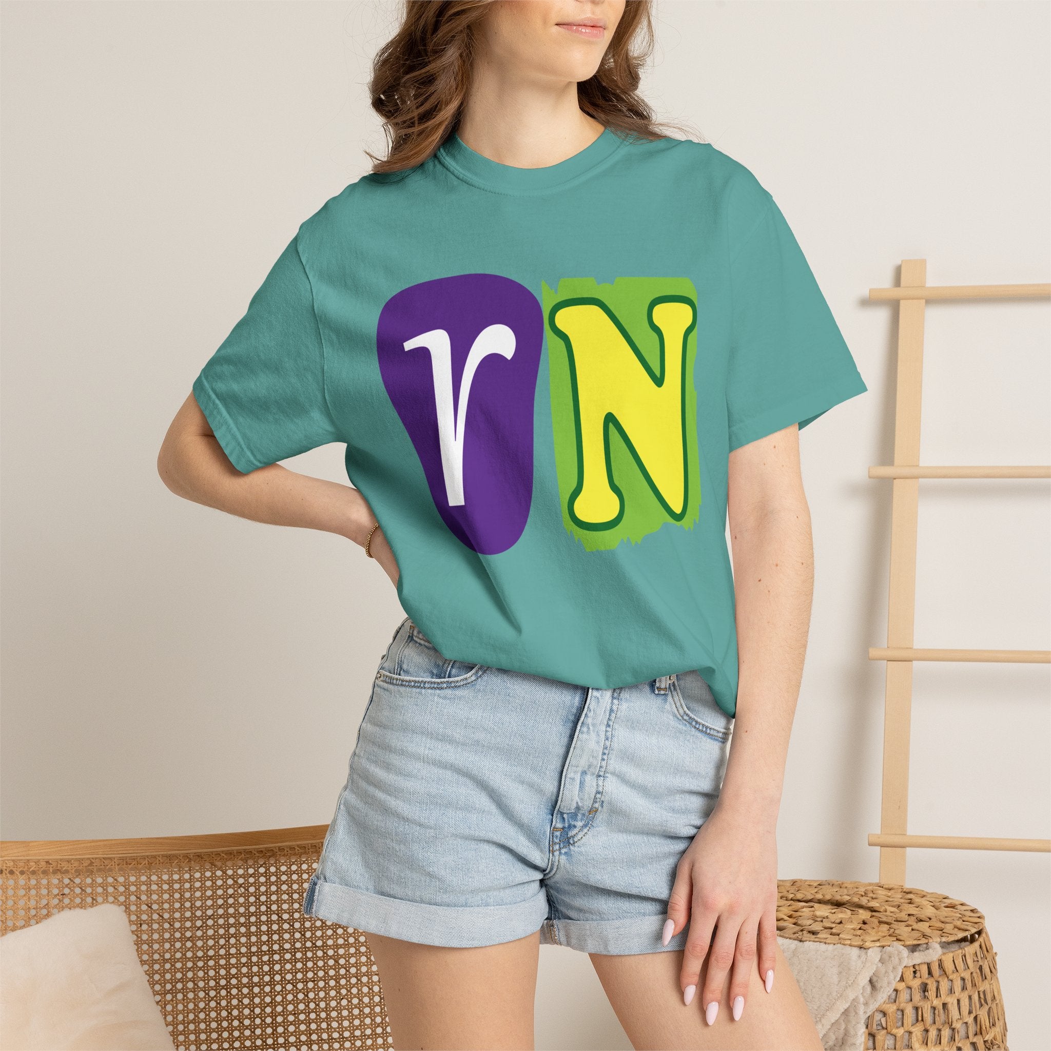 RN Block Letter T-Shirt — Playful Color-Block Initial Tee