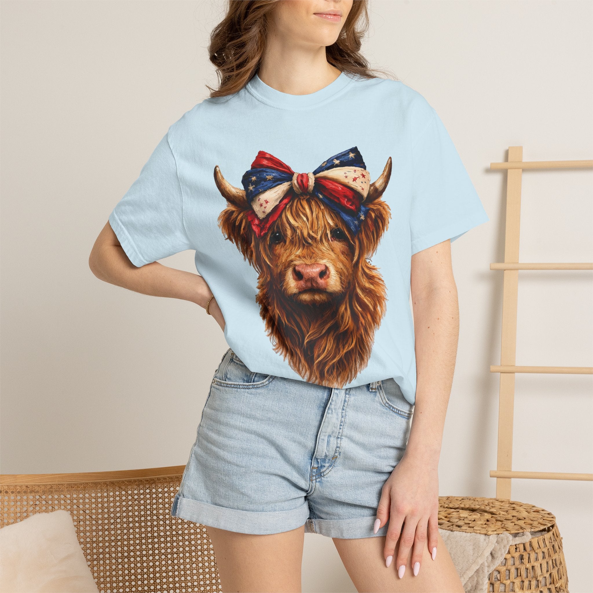 Highland Cow Tee — Patriotic Bandana Cow Graphic T-Shirt