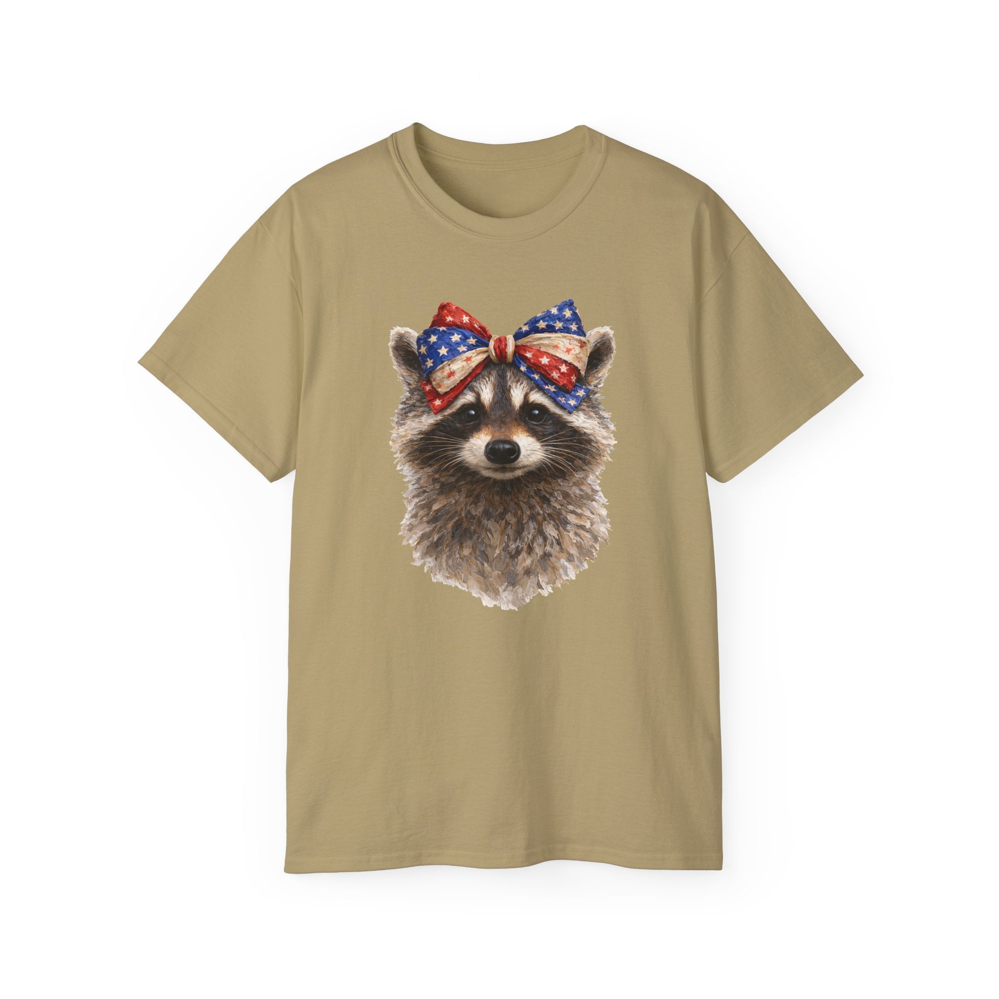 Raccoon with American Flag Bow Tee