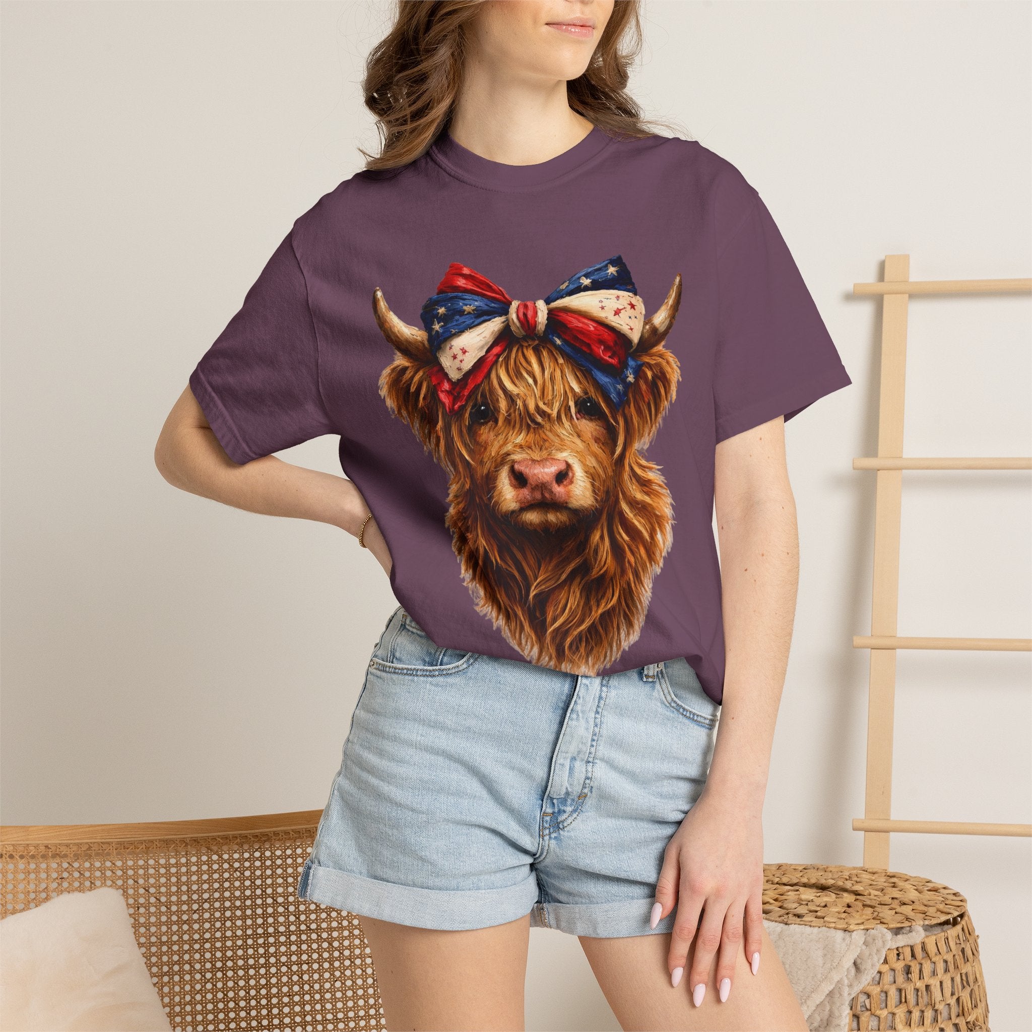 Highland Cow Tee — Patriotic Bandana Cow Graphic T-Shirt
