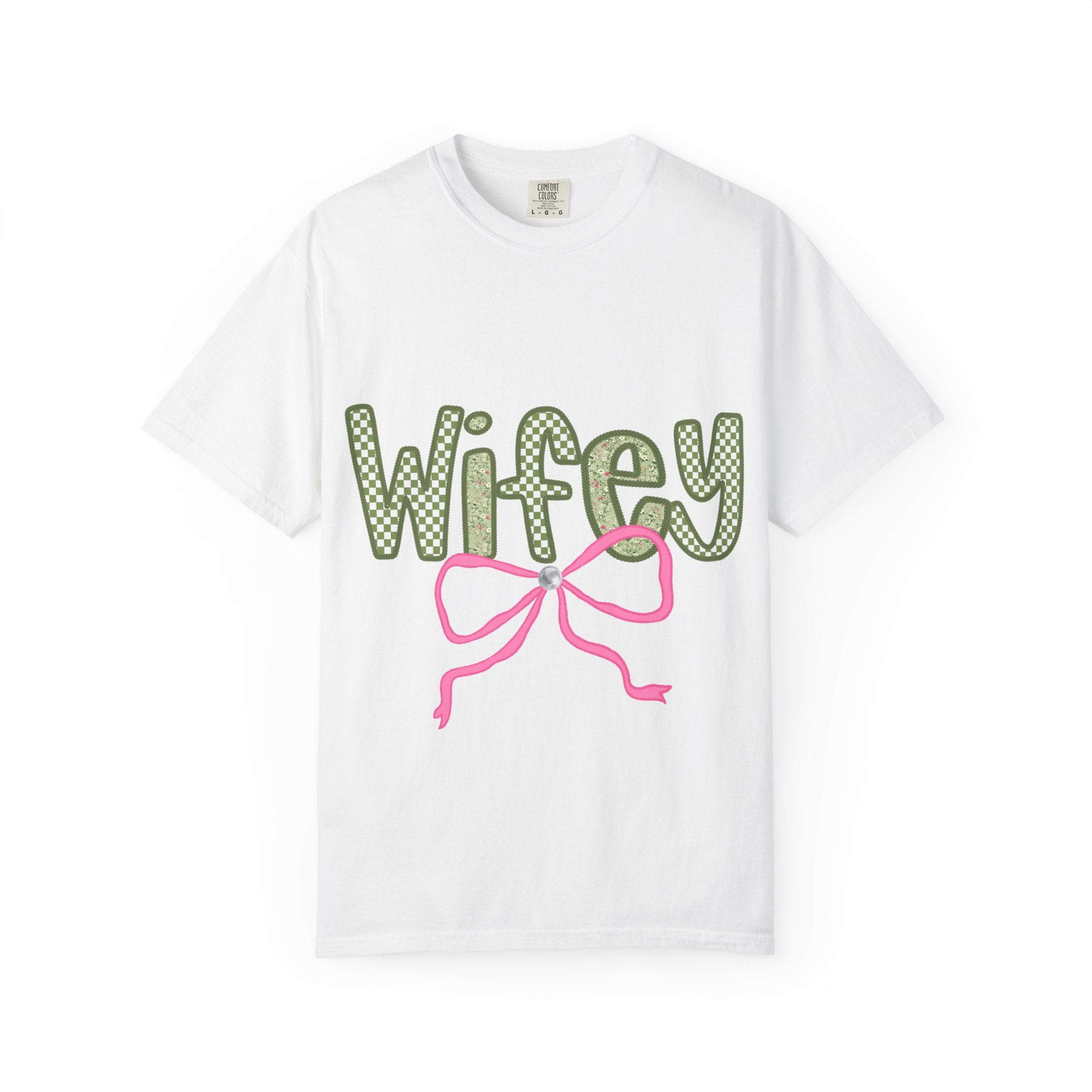 Wifey Graphic T-Shirt — Cute Polka Dot Text with Pink Bow
