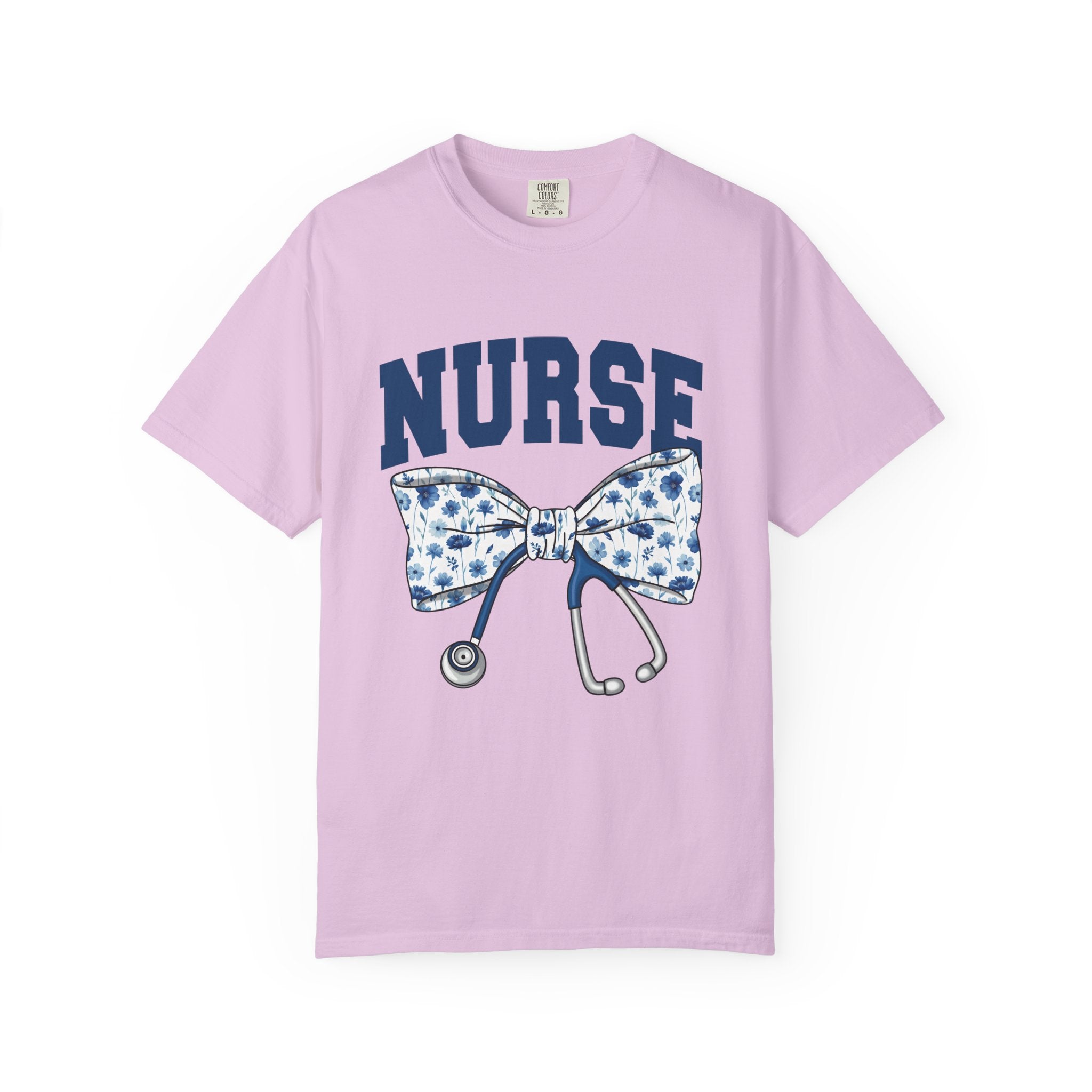 Nurse Bow Tie T‑Shirt – Floral Stethoscope Graphic Tee for Nurses