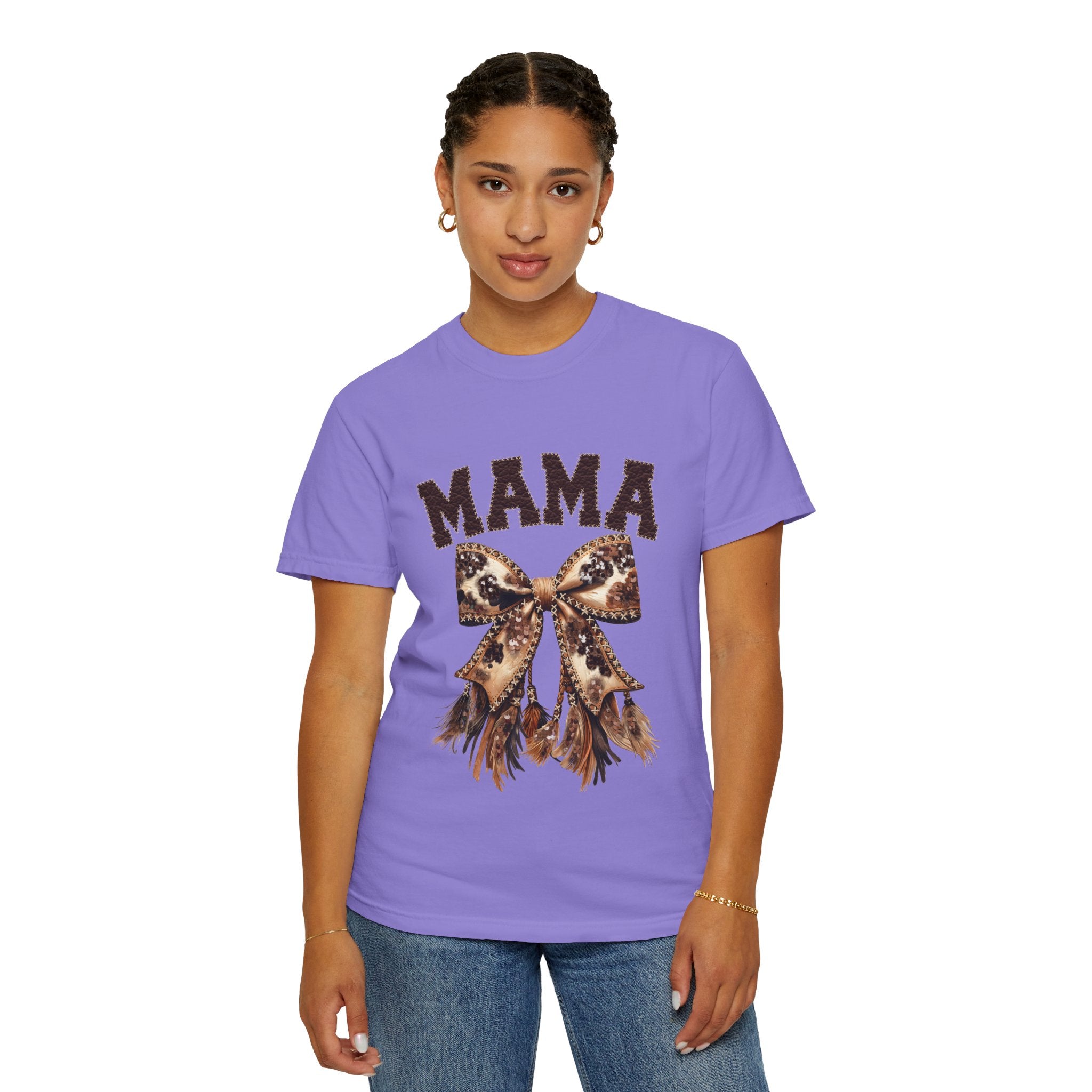 Mama Leopard Bow T‑Shirt – Floral Fringe Mom Tee