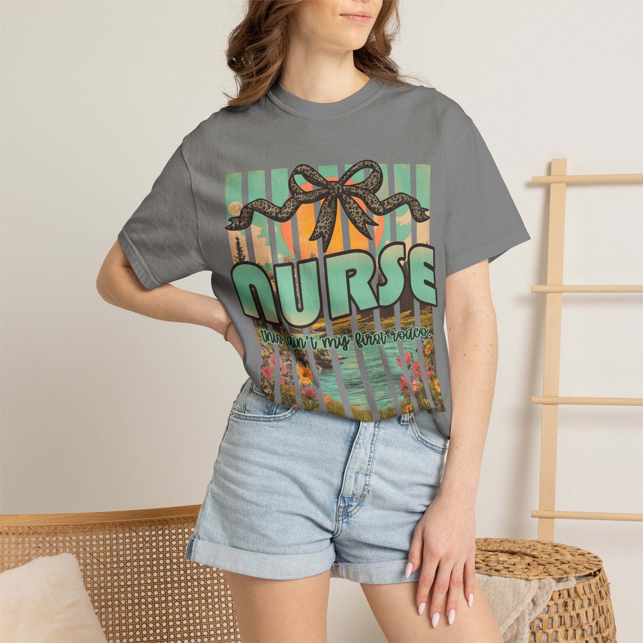 Nurse Floral Ribbon Graphic T-Shirt