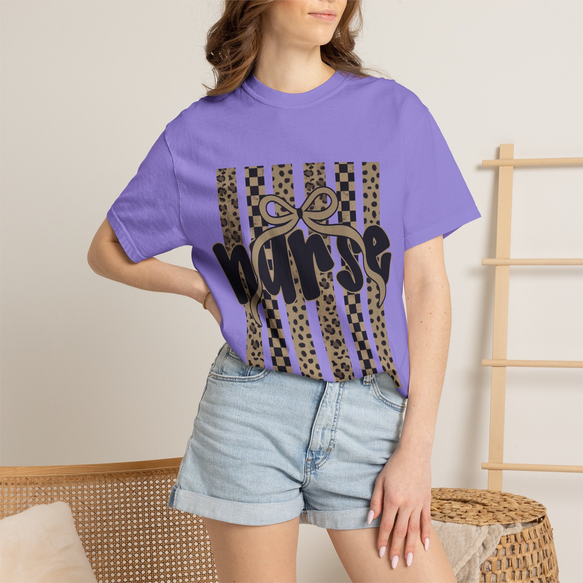 Nurse Leopard Stripes Graphic T-Shirt