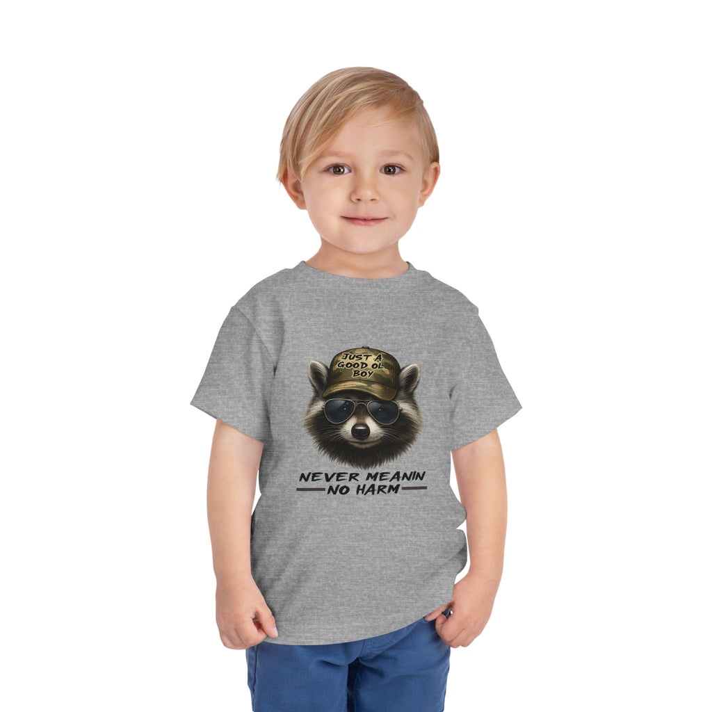 Toddler Tee - Raccoon with Hat "Never Meanin No Harm" Kids Graphic Shirt