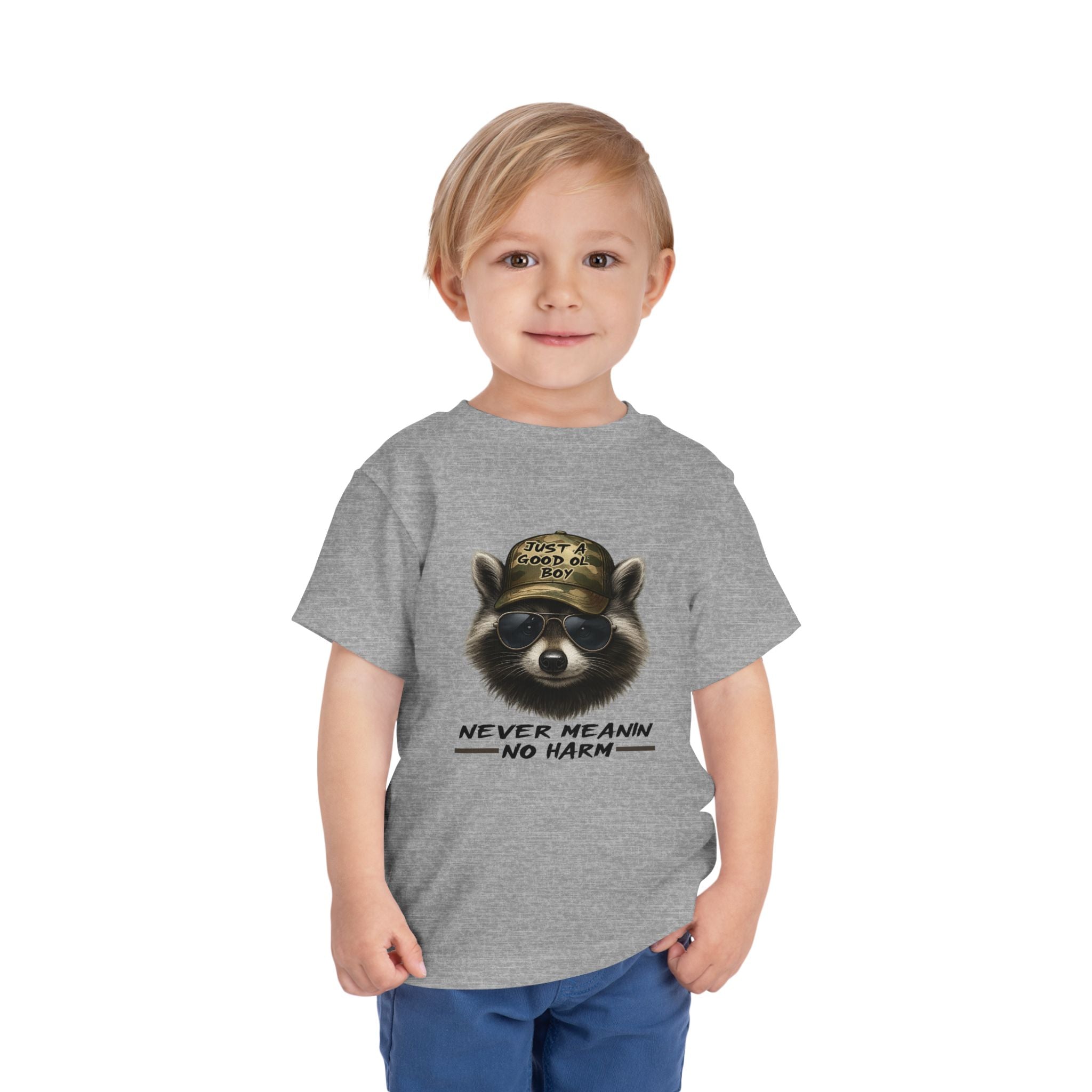 Toddler Tee - Raccoon with Hat "Never Meanin No Harm" Kids Graphic Shirt