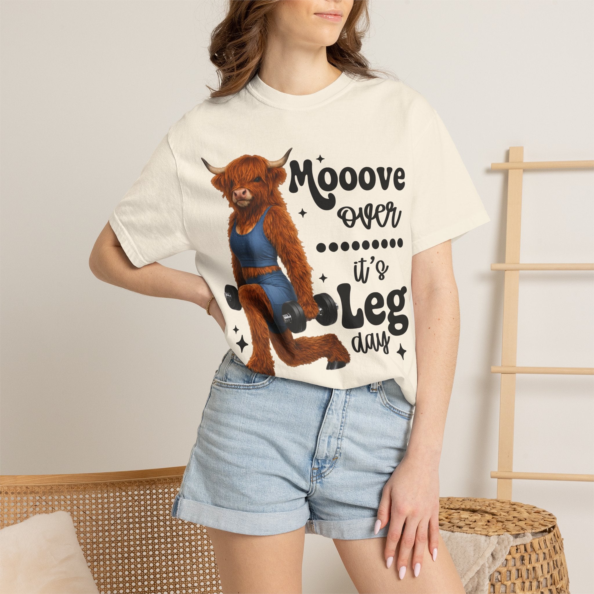 Leg Day Cow Graphic T-Shirt — "Mooove Over It's Leg Day" Funny Gym Tee