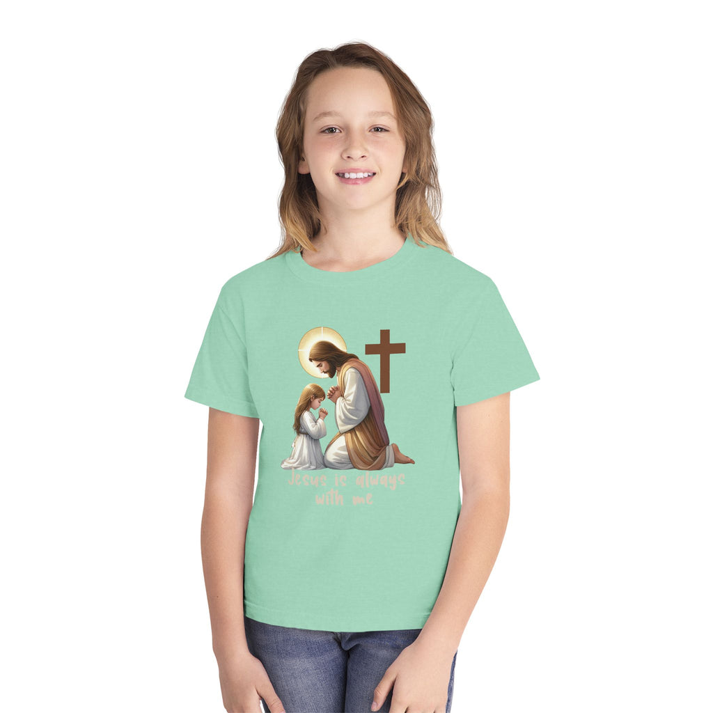 Youth Tee — "Jesus is Always With Me" Christian Prayer Kids T-Shirt