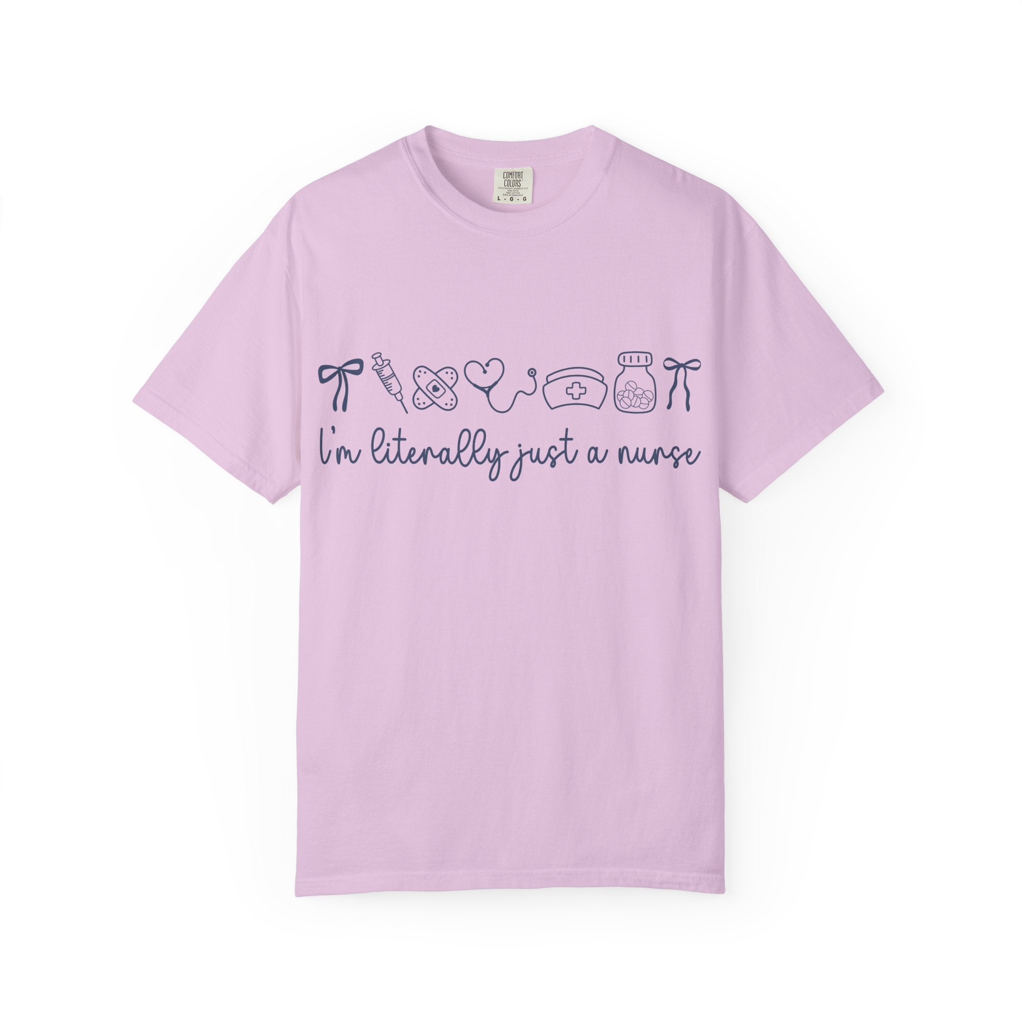 Nurse Crewneck T-Shirt — "I'm Literally Just a Nurse" Minimal Medical Icons Tee