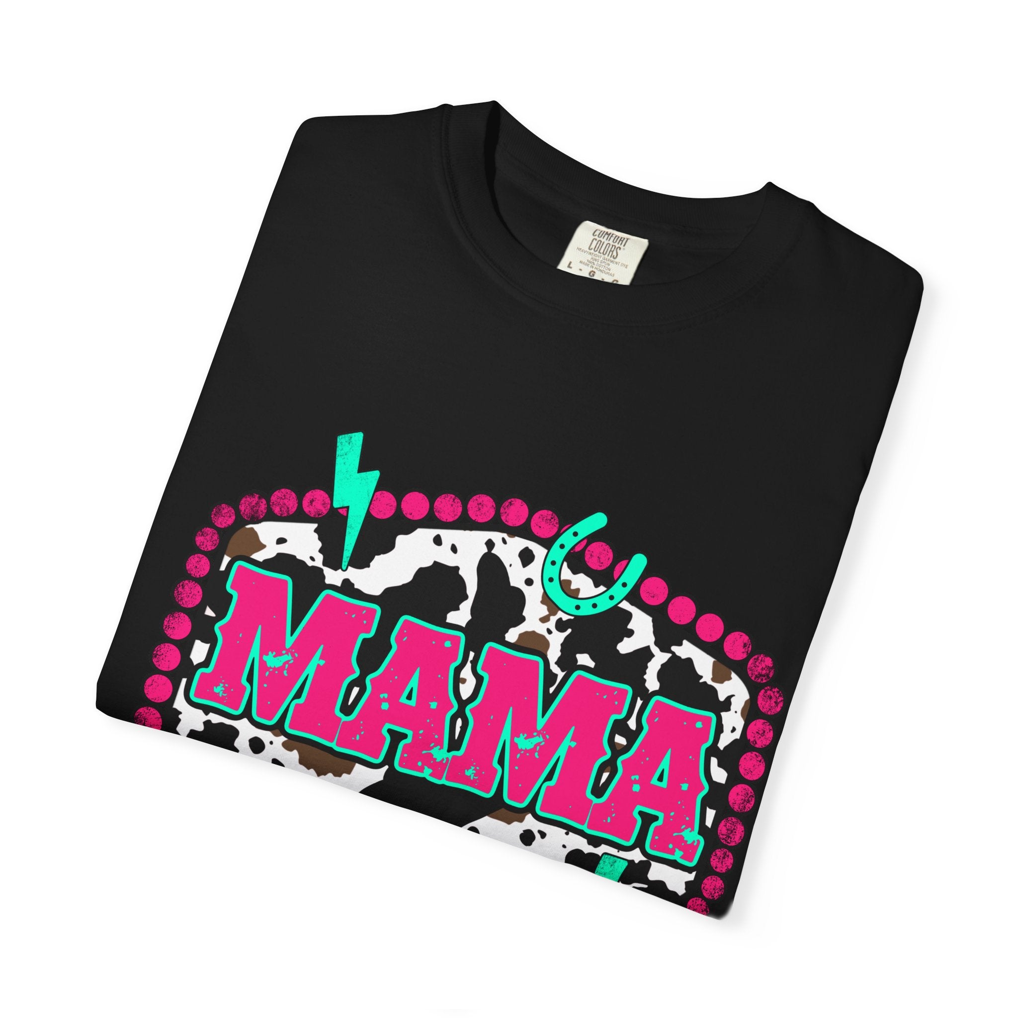 Mama Graphic T-Shirt — Retro Cowprint Neon Design