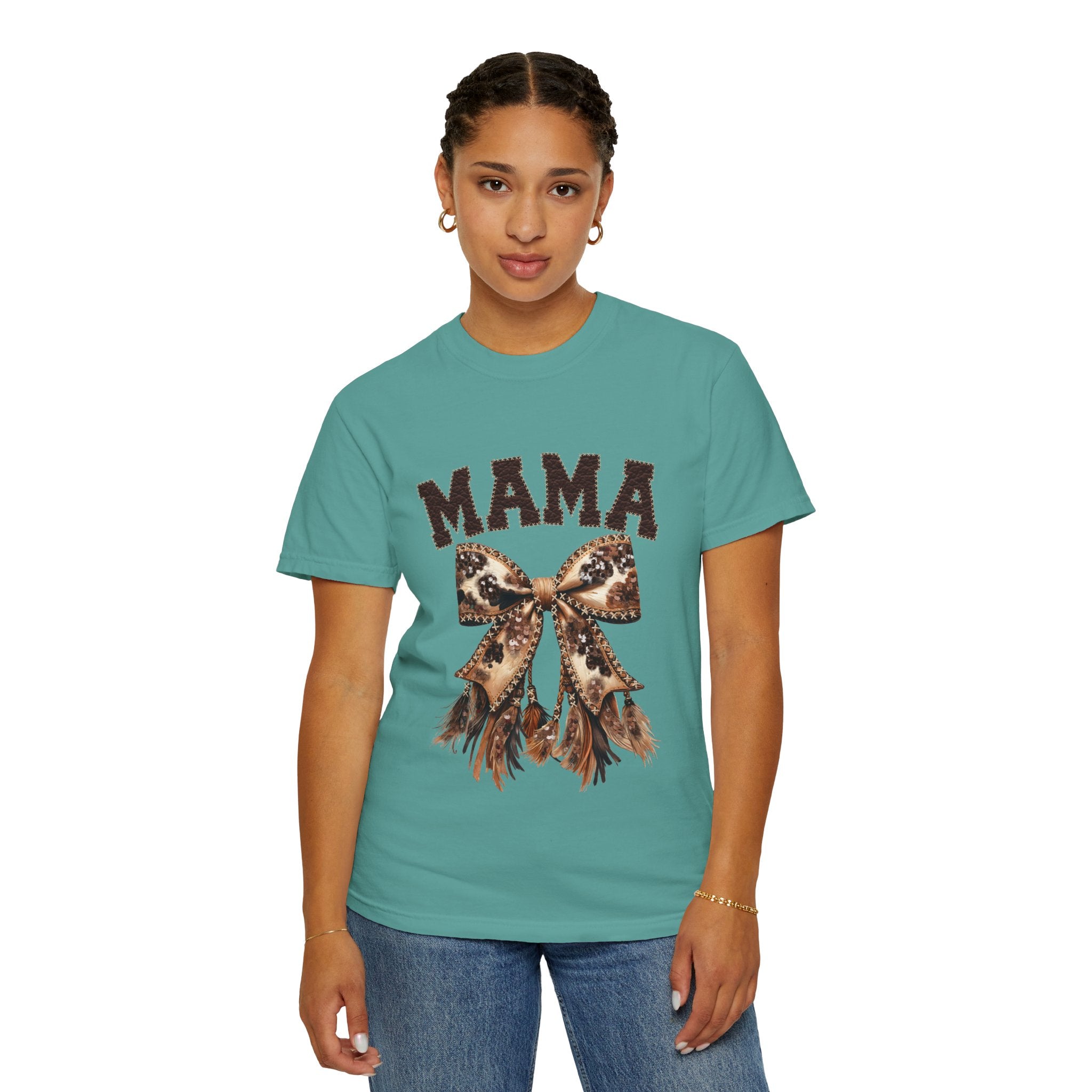 Mama Leopard Bow T‑Shirt – Floral Fringe Mom Tee